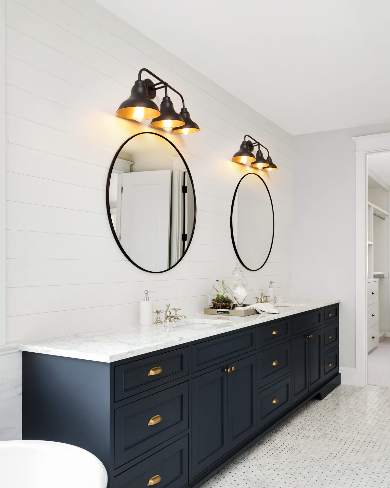 pasentel 3-Light Farmhouse Bathroom Vanity Light Fixture, Rustic Black Iron Sconces, Model BD017-3-BK
