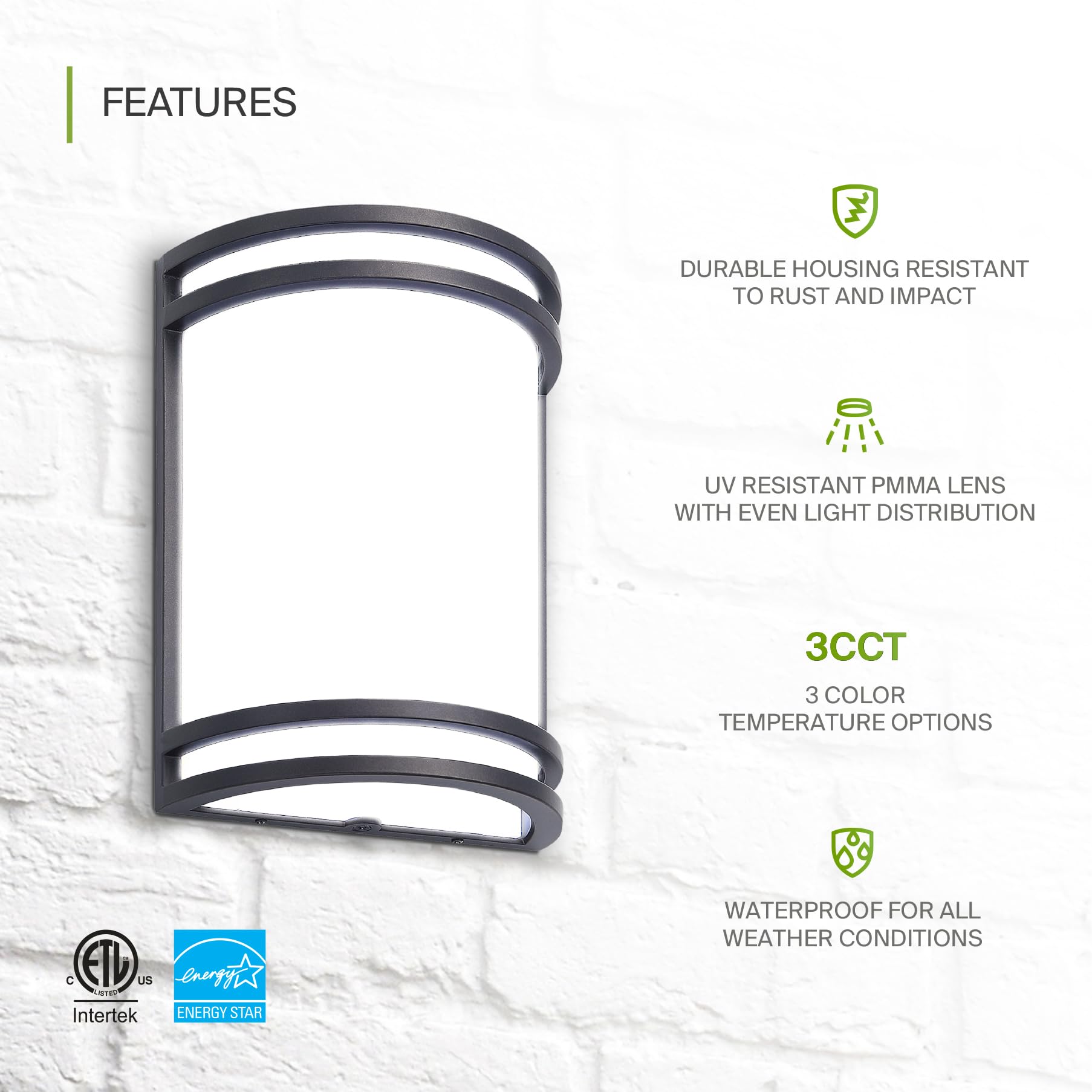 ASD 10 Inch LED Wall Mount Light Fixture, Dimmable Bronze Sconce, 15W 3000K/4000K/5000K, ETL Certified, 2 Pack