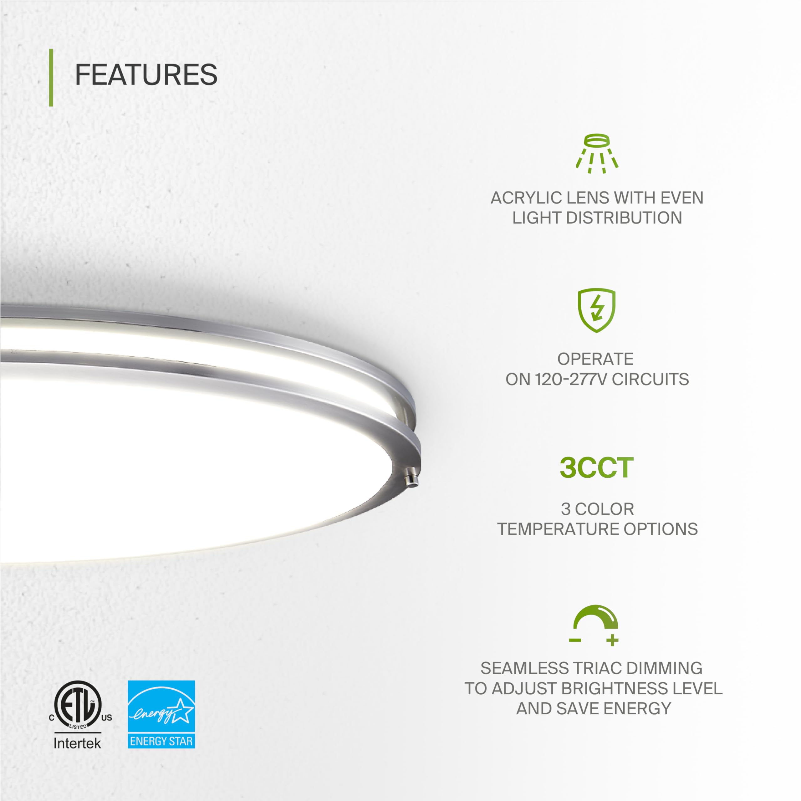 ASD LED Flush Mount Light Fixture 32 Inch, 45W 3750LM, Dimmable, Energy Star, Brushed Nickel, Model A-LFMOV-M32D45C-N