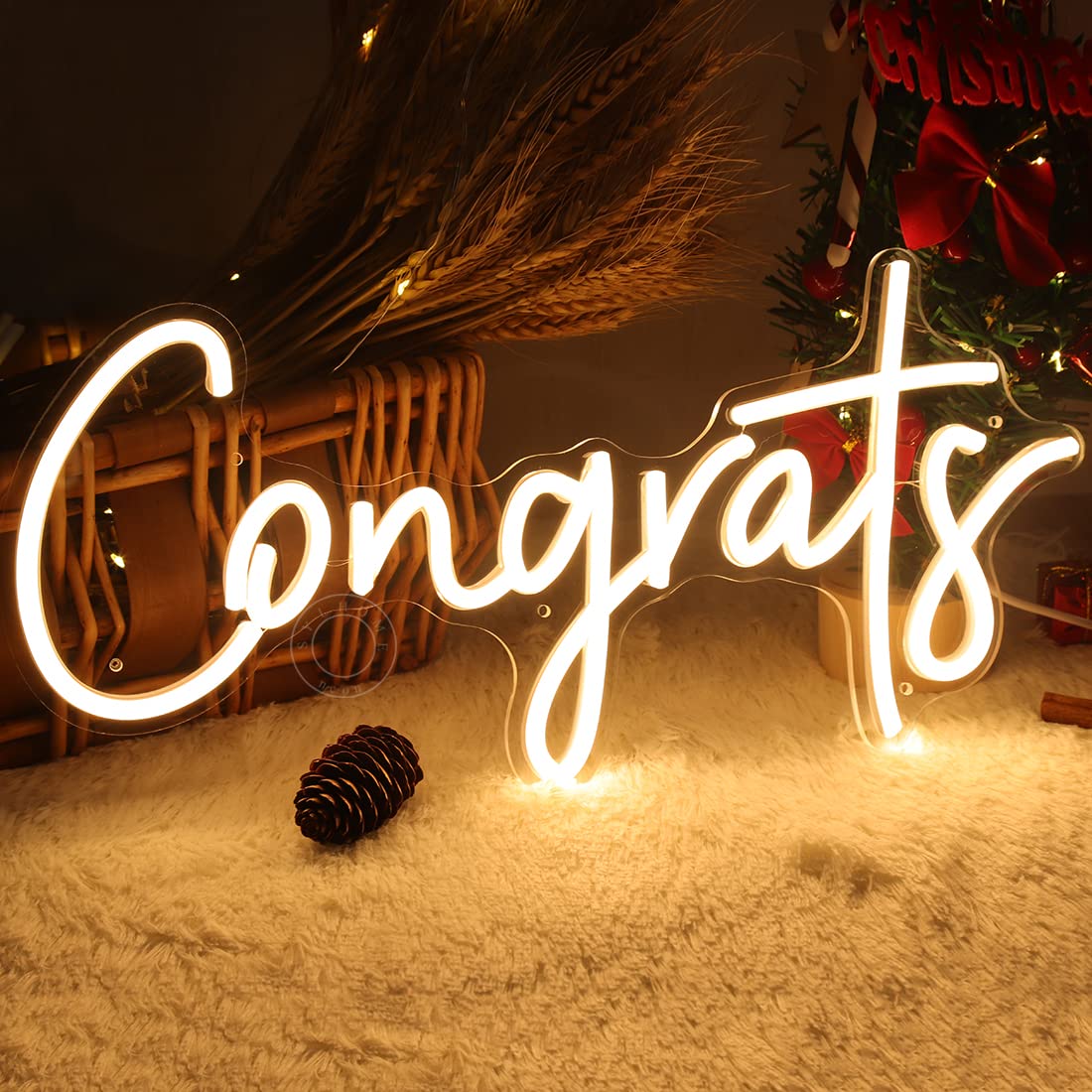 SYLHOME LED Neon Light Sign - Congrats for Wedding/Birthday/Graduation - Warm White - 15.8" x 7.4" - Indoor Decor - Model NS-RC5VD