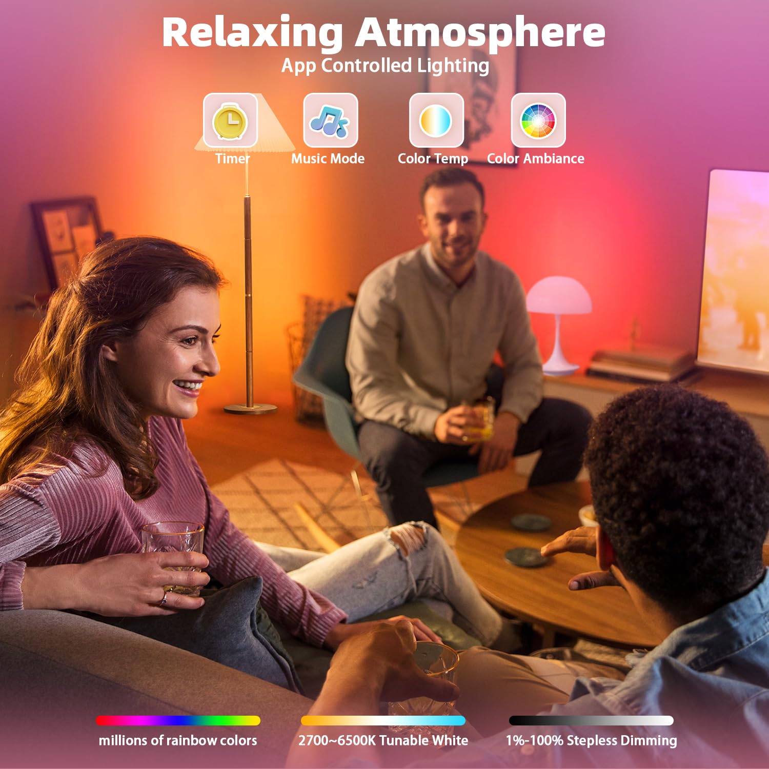 Smart Light Bulbs 6Pack With Remote, Color Changing Light Bulbs Work W/Alexa Google Home, 9W A19 E26 800Lm Colored Led Bulb, 2.4