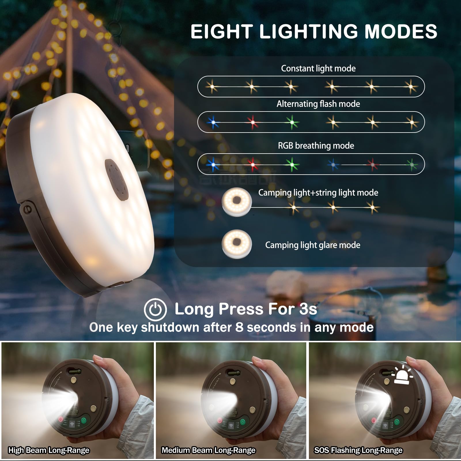 Sutaig 2-Pack Camping String Lights, Remote Control, 32.8Ft, Waterproof, Multicolor, Model WCCX-SSDC-RGB-2PCS