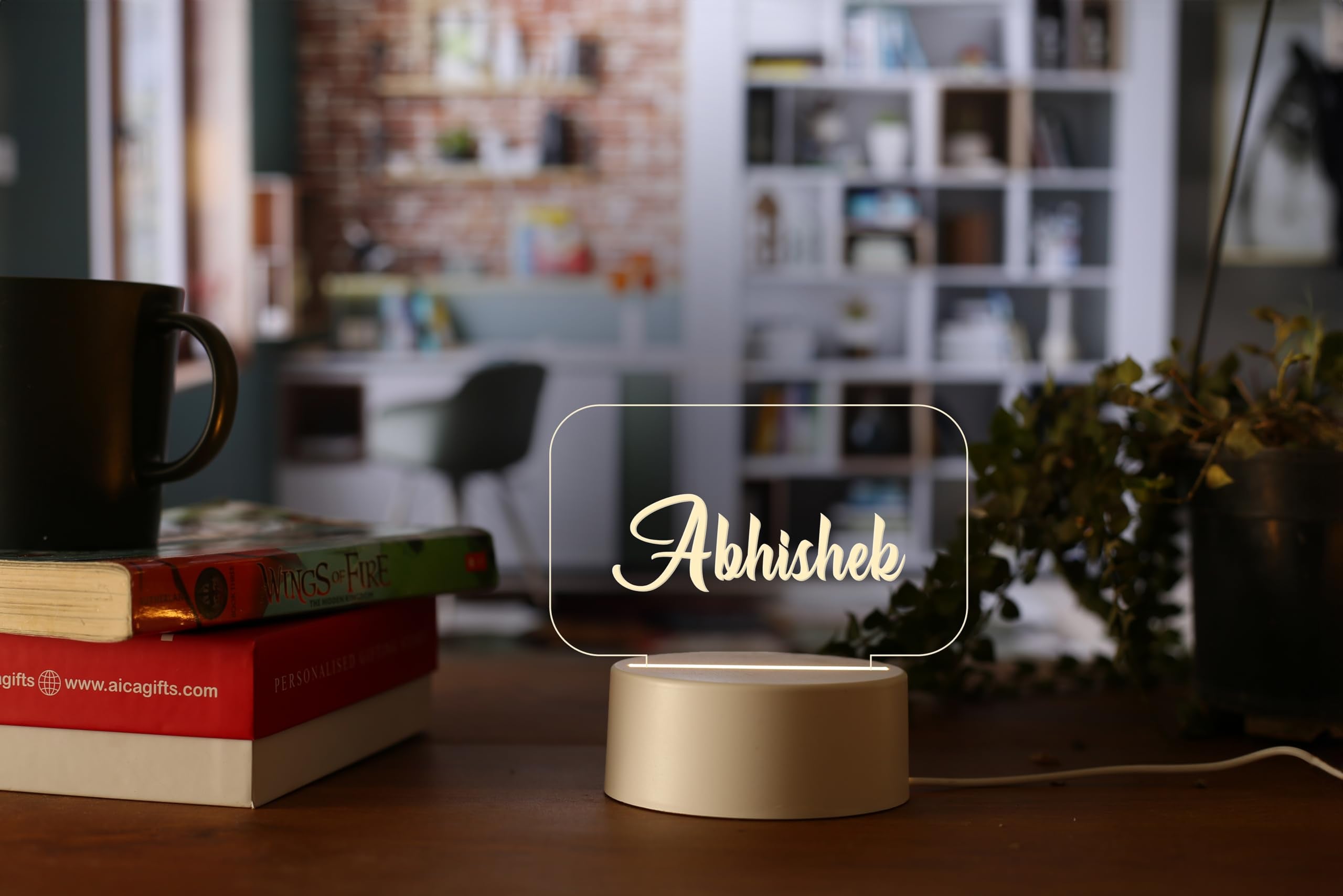 AICA Personalized Name LED Night Table Lamp (White Base)| Customized Gifts for Men Women Husband Wife Girlfriend Boyfriend
