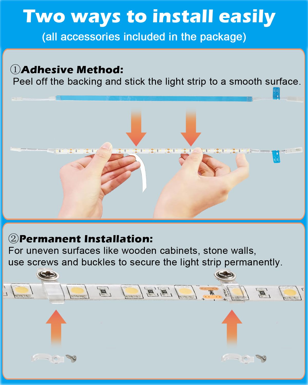 Cefrank Under Cabinet Lighting Kit, 8 Linkable 12-Inch LED Strips, 20W 2000lm, Daylight White, Model XXDT120, Warm White