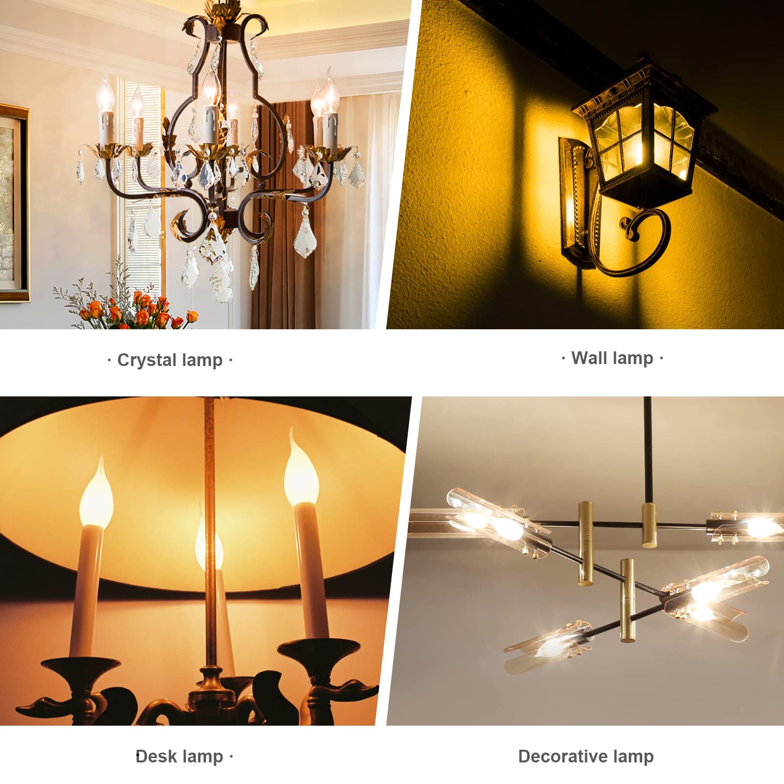 Hmyyjt Dimmable Led Candelabra Bulb 25W Equivalent E12 Led Bulb 2700K Soft Warm White, Chandelier Light Bulbs, 2W 200Lm Flame Ti