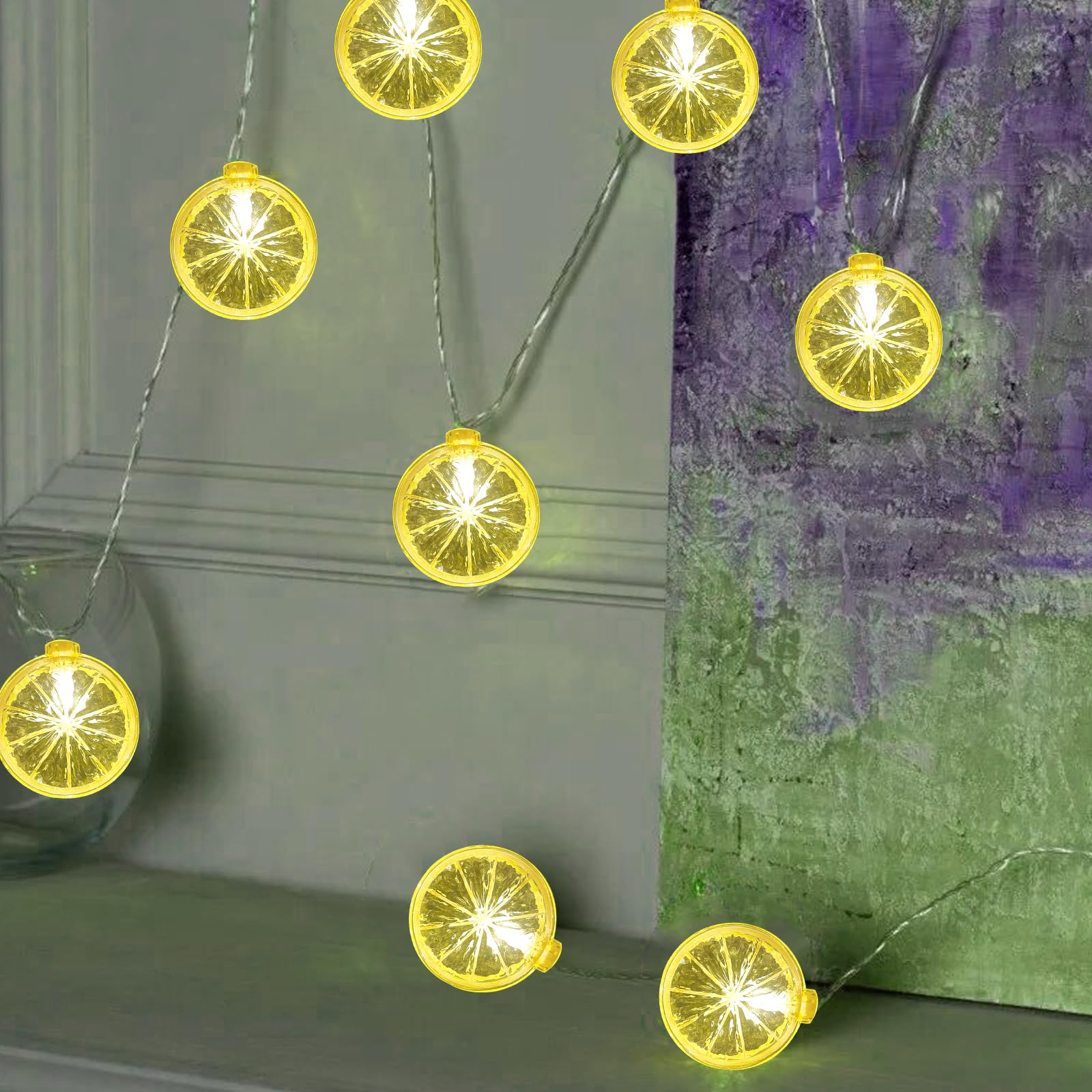 Abeja Lemon Decor String Lights, 8.5Ft Lemon Fairy String Lights With 10 Lemon Slice Lights Plug In Lemon String Lights For Home