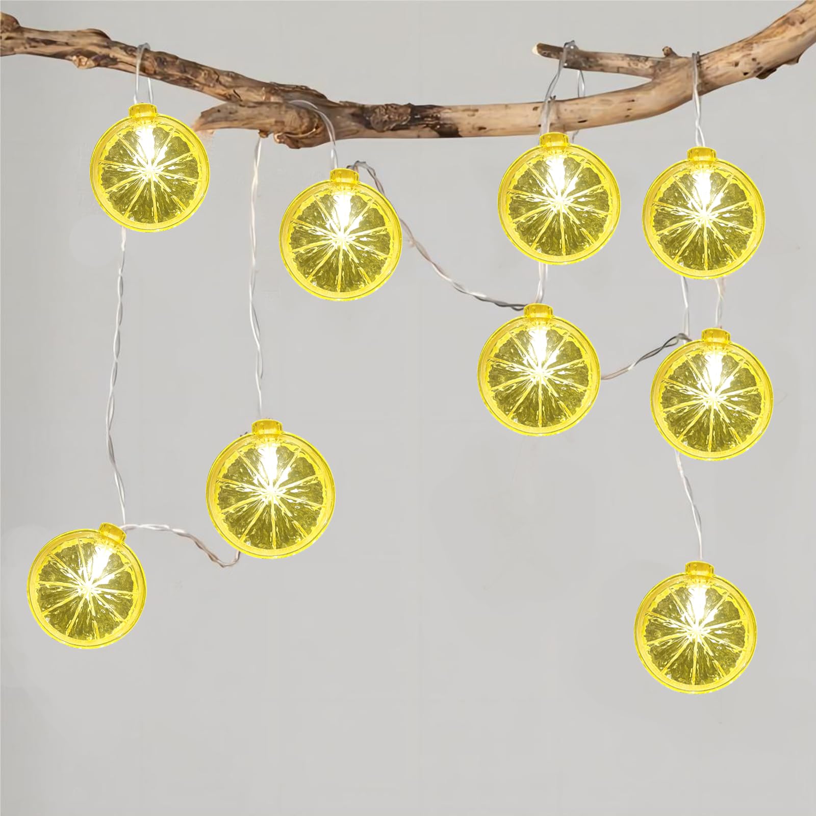 Pallerina 8.5Ft LED Lemon String Lights, 10 3D Lemon Shapes, Indoor/Outdoor Decor, Plastic, Yellow