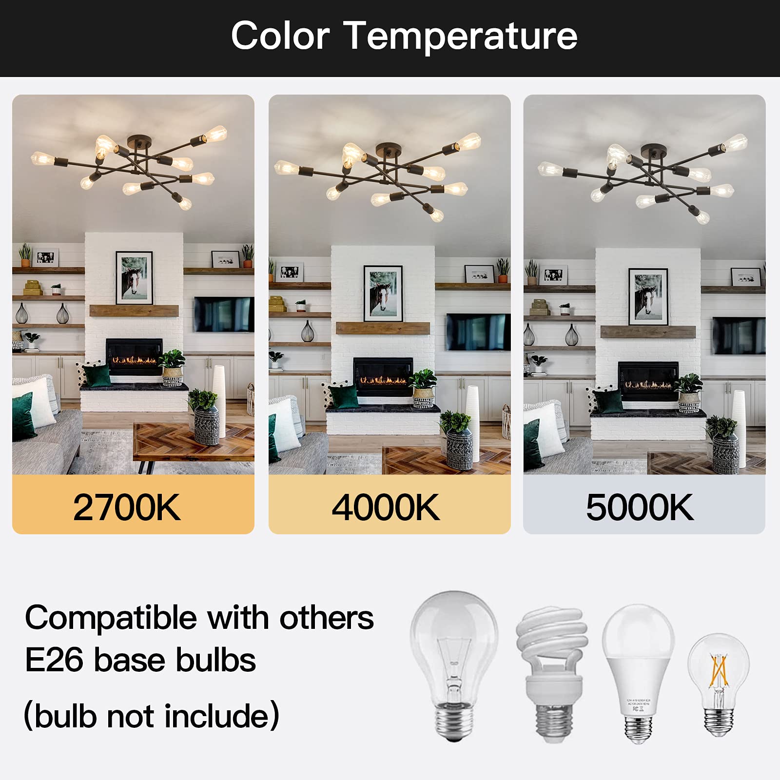 Zglaojt Black Semi Flush Mount Ceiling Light Fixture