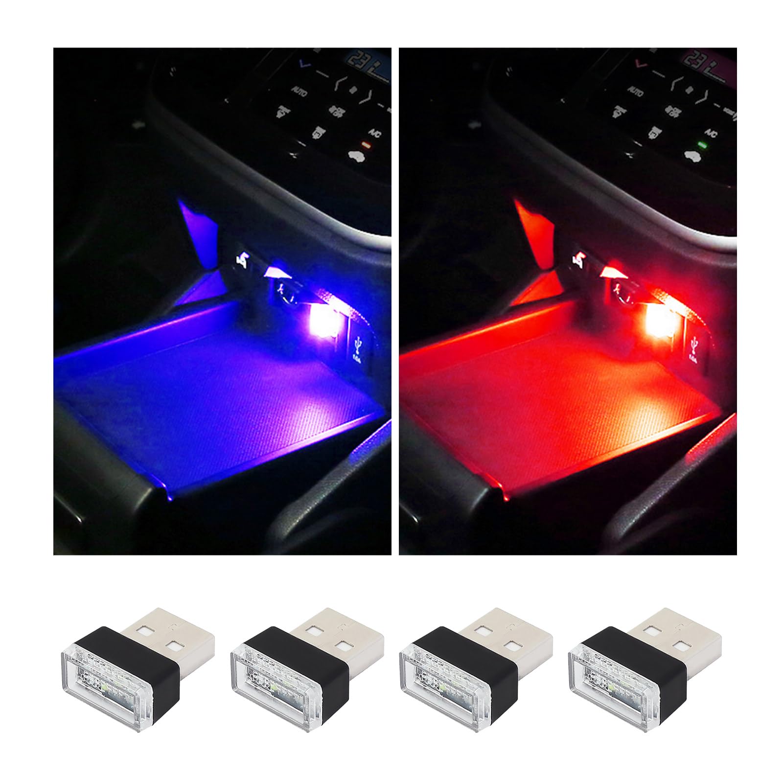 Augeny Usb Led Car Interior Atmosphere Lamp Kit - Portable Night Light, Red & Blue, Universal Fit For Most Vehicles