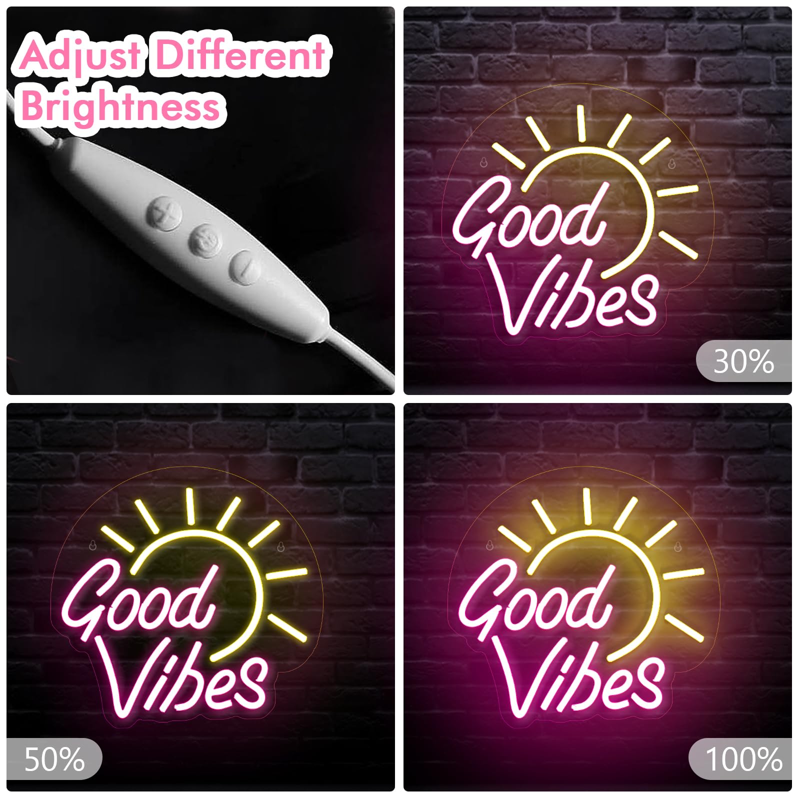 Shellvcase Good Vibes Neon Sign, Acrylic, USB/Battery Powered, 12.8 x 11.8 inches, Good Vibe Color