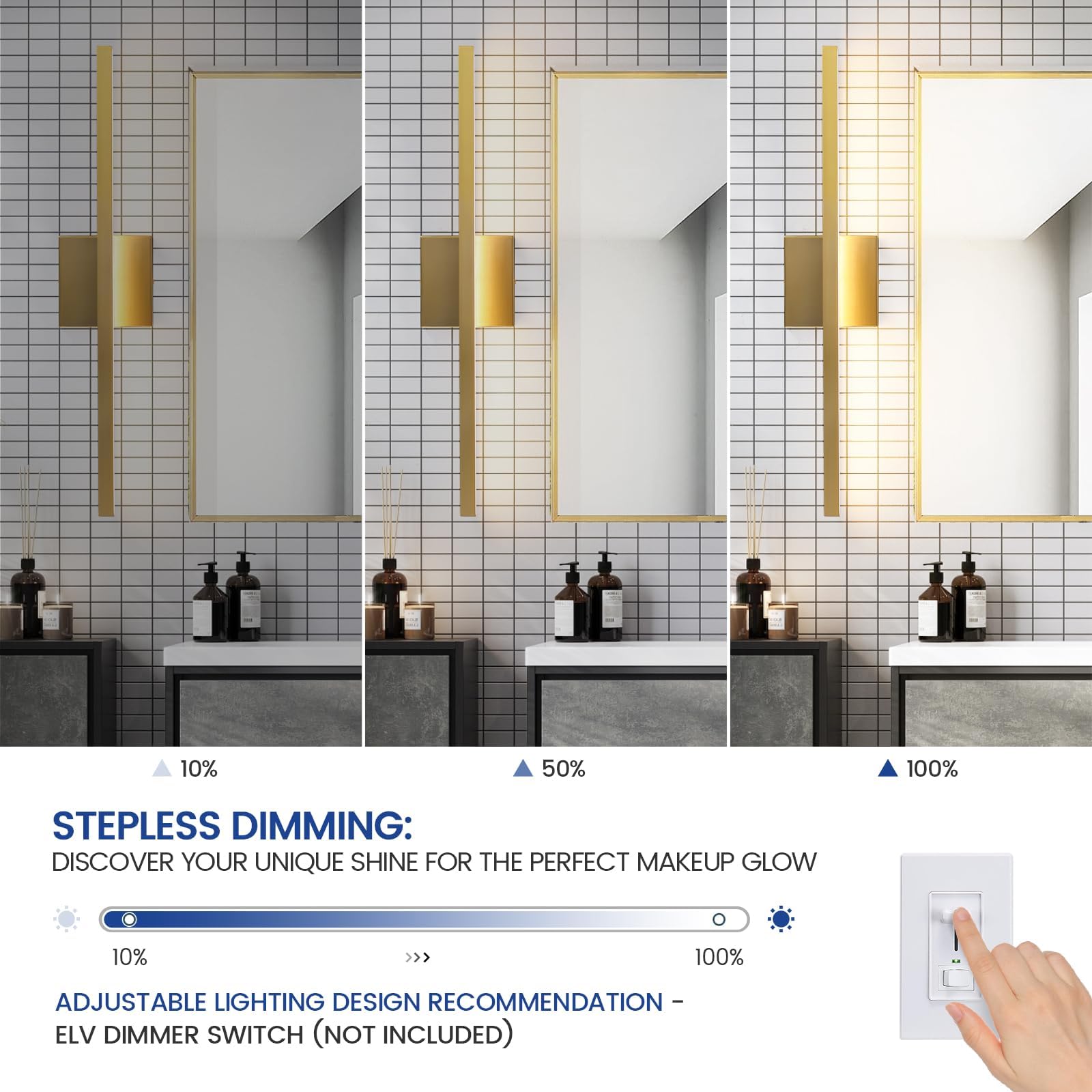Epinl Gold Bathroom Light Fixtures - 23.6 Inch Brushed Gold Vanity Lights For Bathroom Over Mirror Dimmable18W Led Dimmable 5Cct Wall Sconce Lighting Fixture For Bathrooms Bedroom