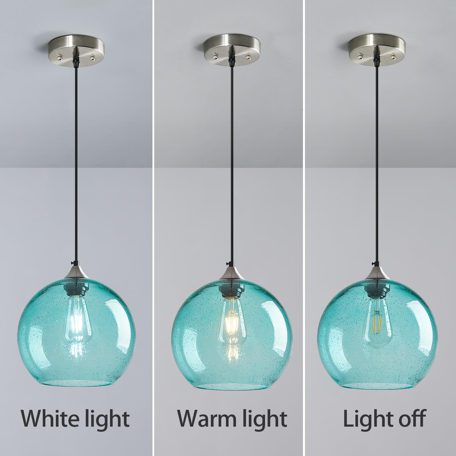 Lbsqj Light Blue Glass Pendant Lights Kitchen Island Globe Pendant Light Fixtures Modern Pendant Lighting For Bedroom Living Dining Room Light Fixture (9.84 In  2 Pack)