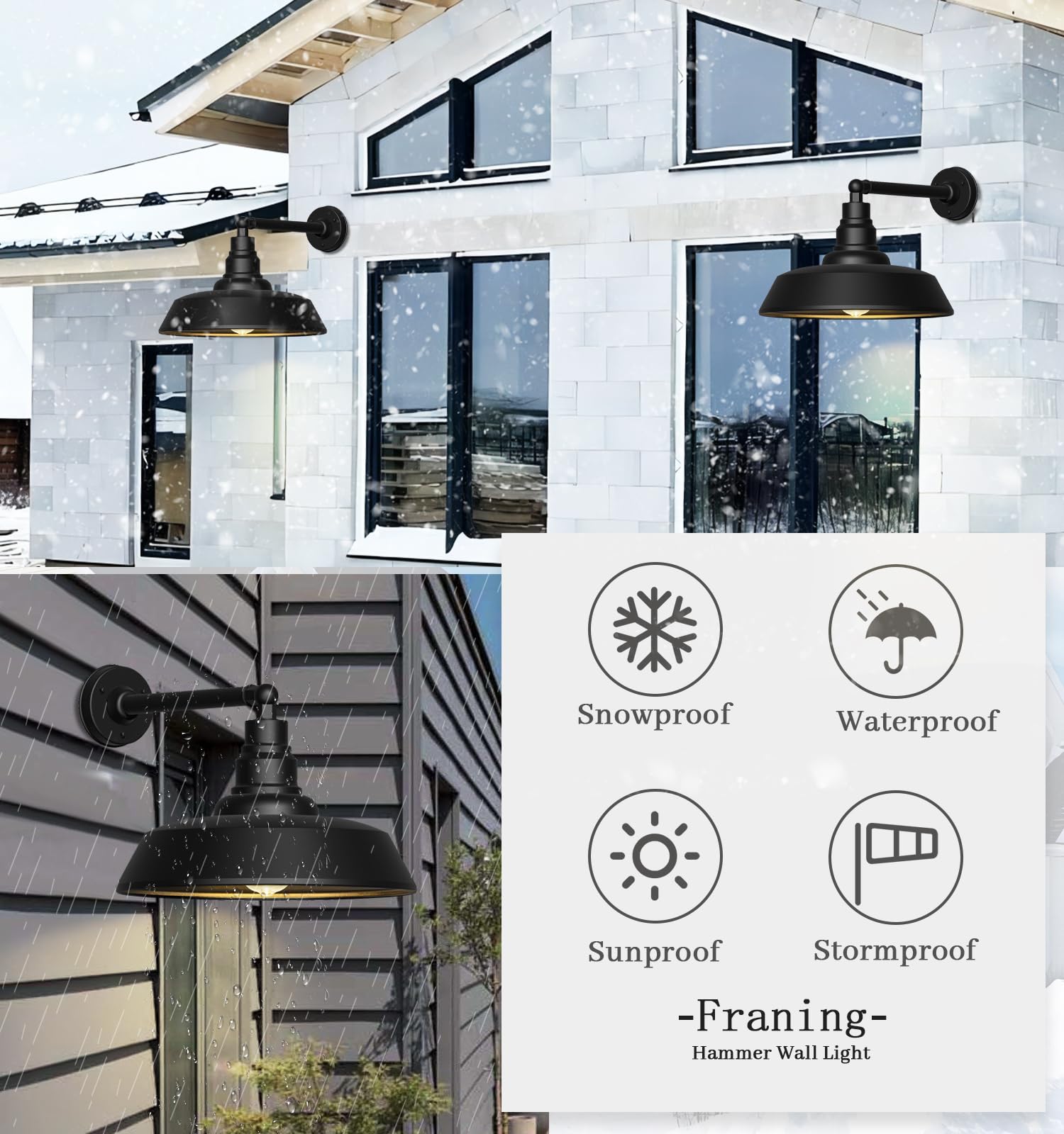 Franing 18" Gooseneck Barn Light - Black Metal Outdoor Fixture, Rust-Resistant, Model 8083, Ideal for Farmhouse Garage and Patio