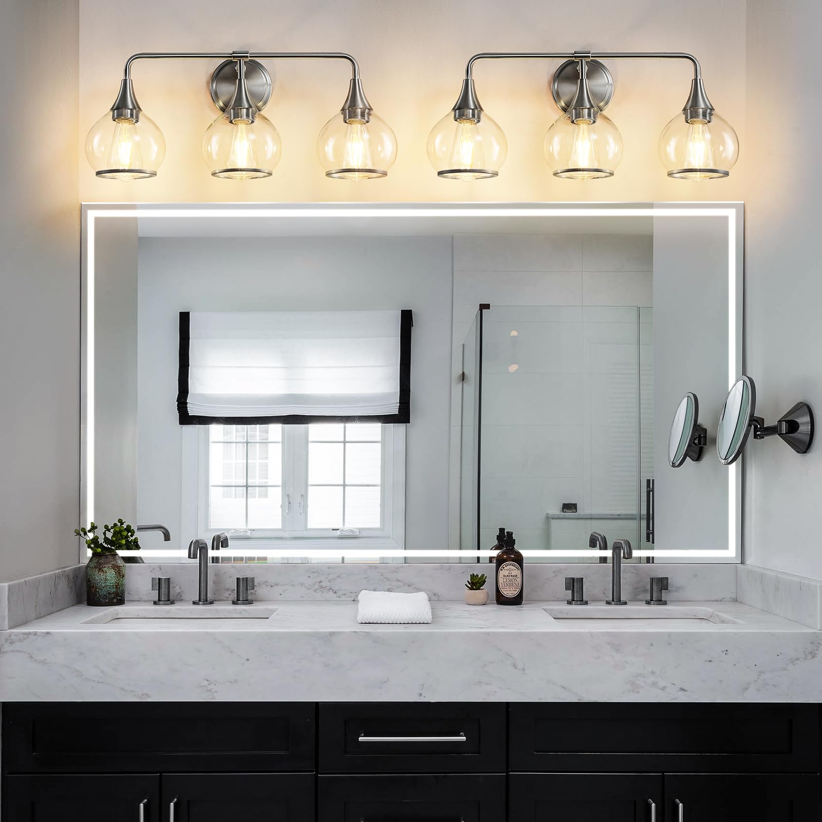 Hahzt Brushed Nickel Bathroom Vanity Light 3 Lights Bathroom Light Fixtures Over Mirror With Clear Glass Shade 22.4 Inch Wall Sc