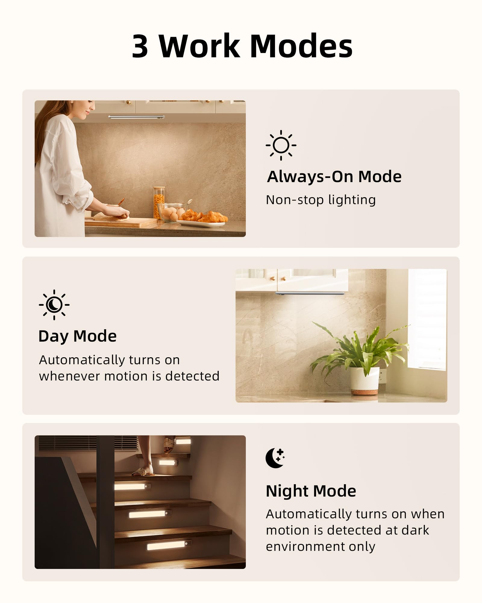 EZVALO Under Cabinet Lighting, Rechargeable Motion Sensor, Dimmable, Warm White, 3 Pack with Charging Station, Model 65699cb1-a3b0-4e0c