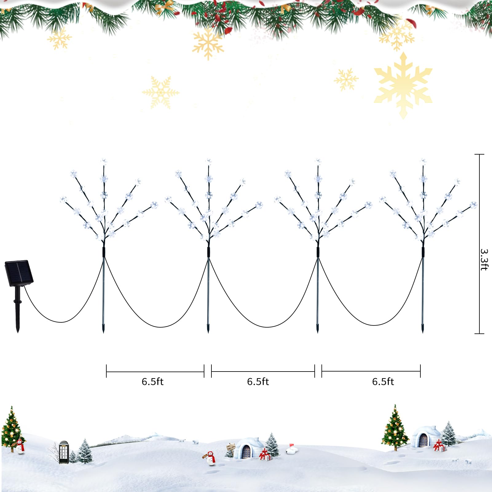 Tailerri Solar Christmas Pathway Lights For Outside  4 Pack Artificial Tree Snowflake Stake Lights  Waterproof Christmas Decorations For Yard Garden Patio Party Winter Decor (Multi-Colored)