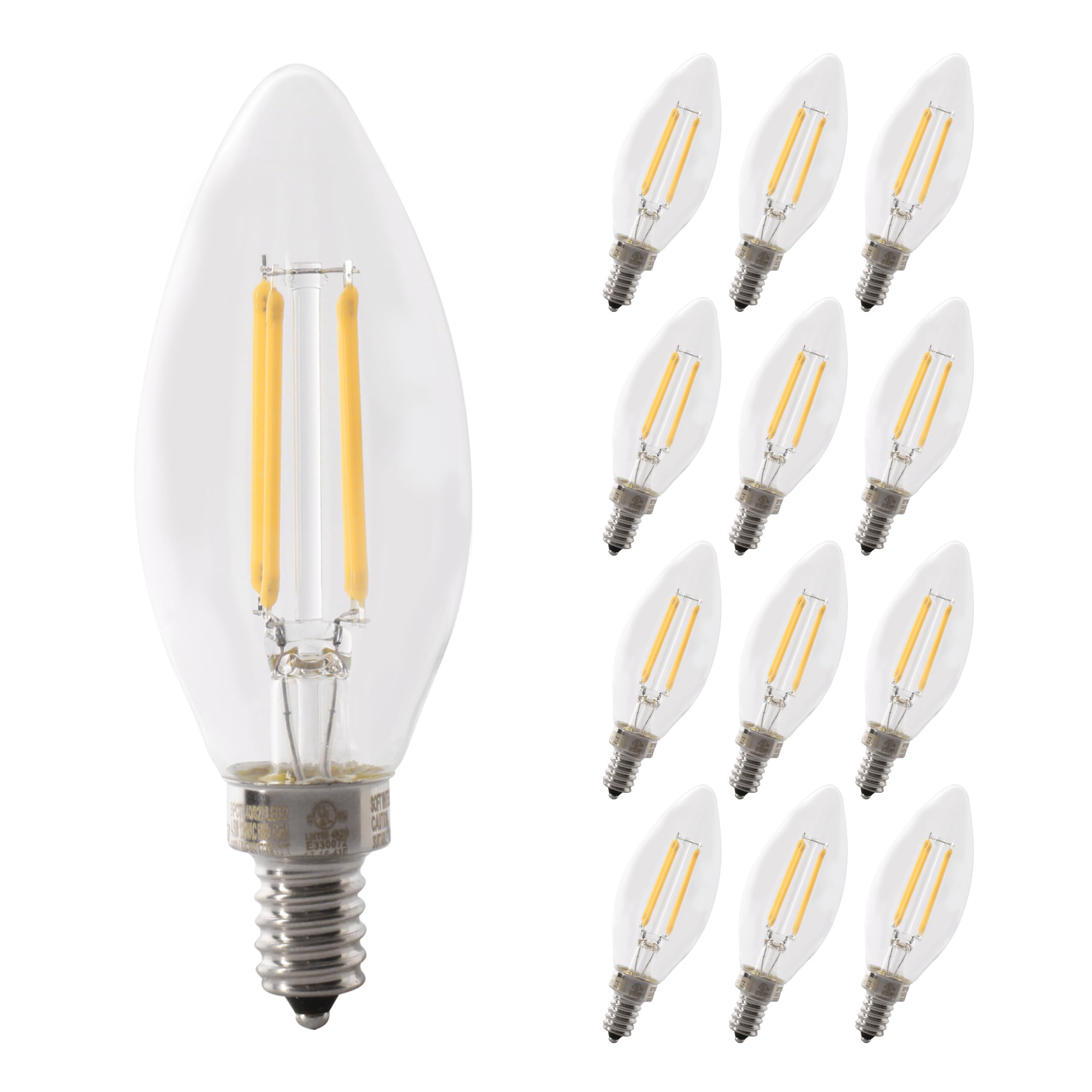 Feit Electric Led Candelabra Light Bulb, 100W Equivalent, Dimmable, E12 Base, 5000K Daylight, B10 Filament Torpedo Tip Decorativ