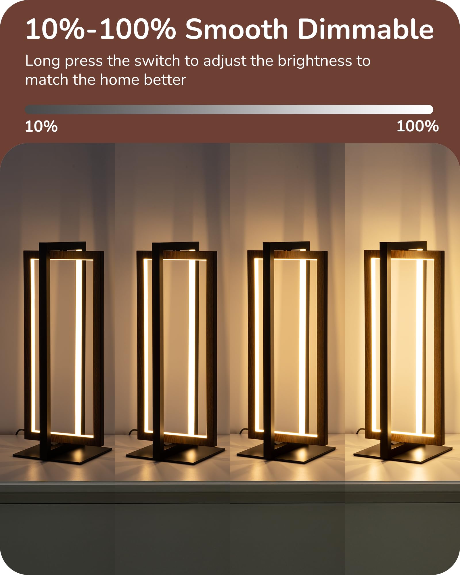 Edishine Modern Led Table Lamp - Dimmable, 3 Color Temp, Adjustable - Walnut Wood Finish