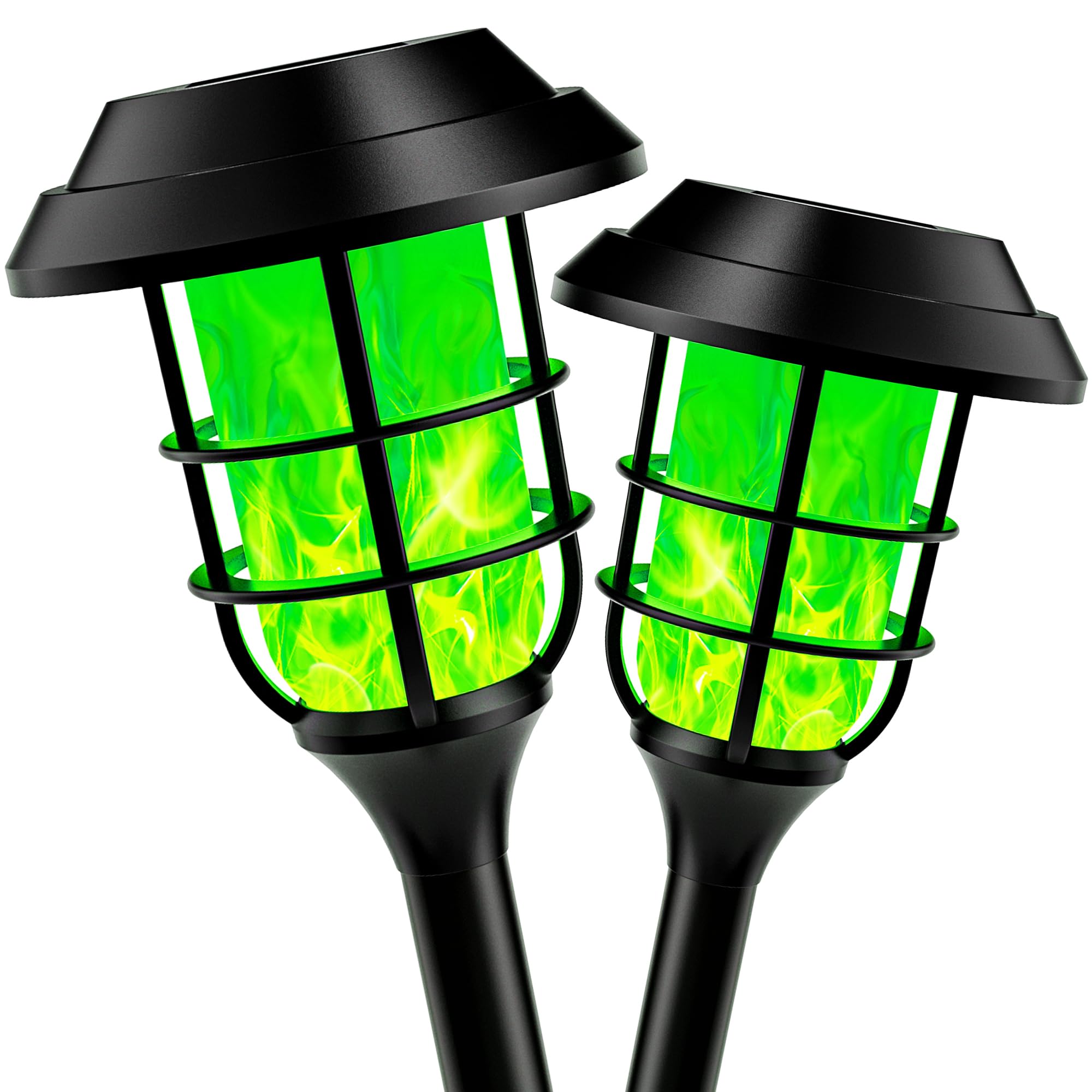 Hmdecor Solar Torch Lights, 2 Pack With Green Flickering Flame, Outdoor Solar Garden Lights, Waterproof For Yard, Patio, Pathway