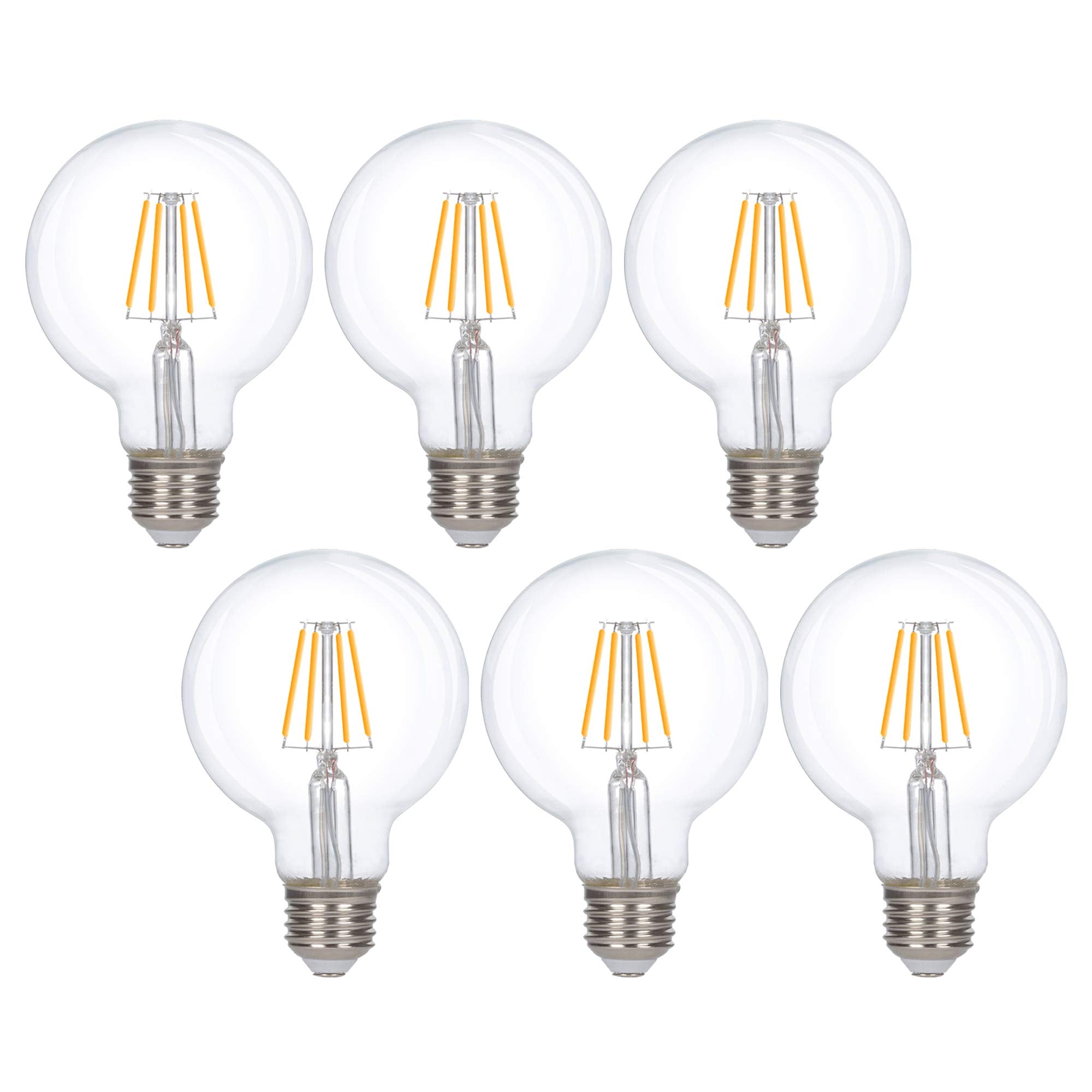 Simba Lighting LED Edison Vintage Globe Bulbs, 6W Dimmable, 6 Count, Warm White 2700K, E26 Base, Glass