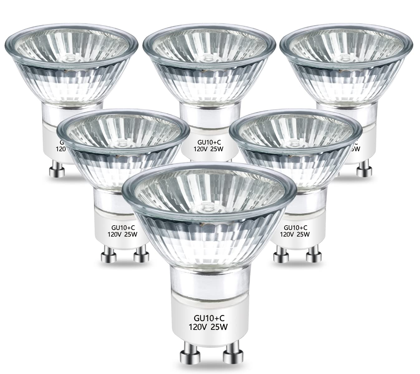 GU10 Halogen Bulb 120v 25W Halogen Light Bulbs, 2800k Warm White gu10 Dimmable for Track Light Bulbs,Glass Cover for Range Hood Light Bulbs Pack of 6