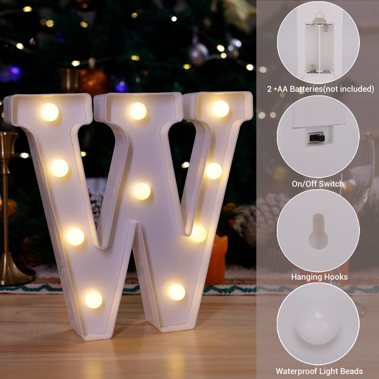 Tronsboo Led Marquee Sign Light Up Letters, Alphabet Light Up Letters Sign, Battery Powered Led Letter Lights For Night Light, Wedding, Birthday, Party, Christmas Or Home Decor (Letter W)