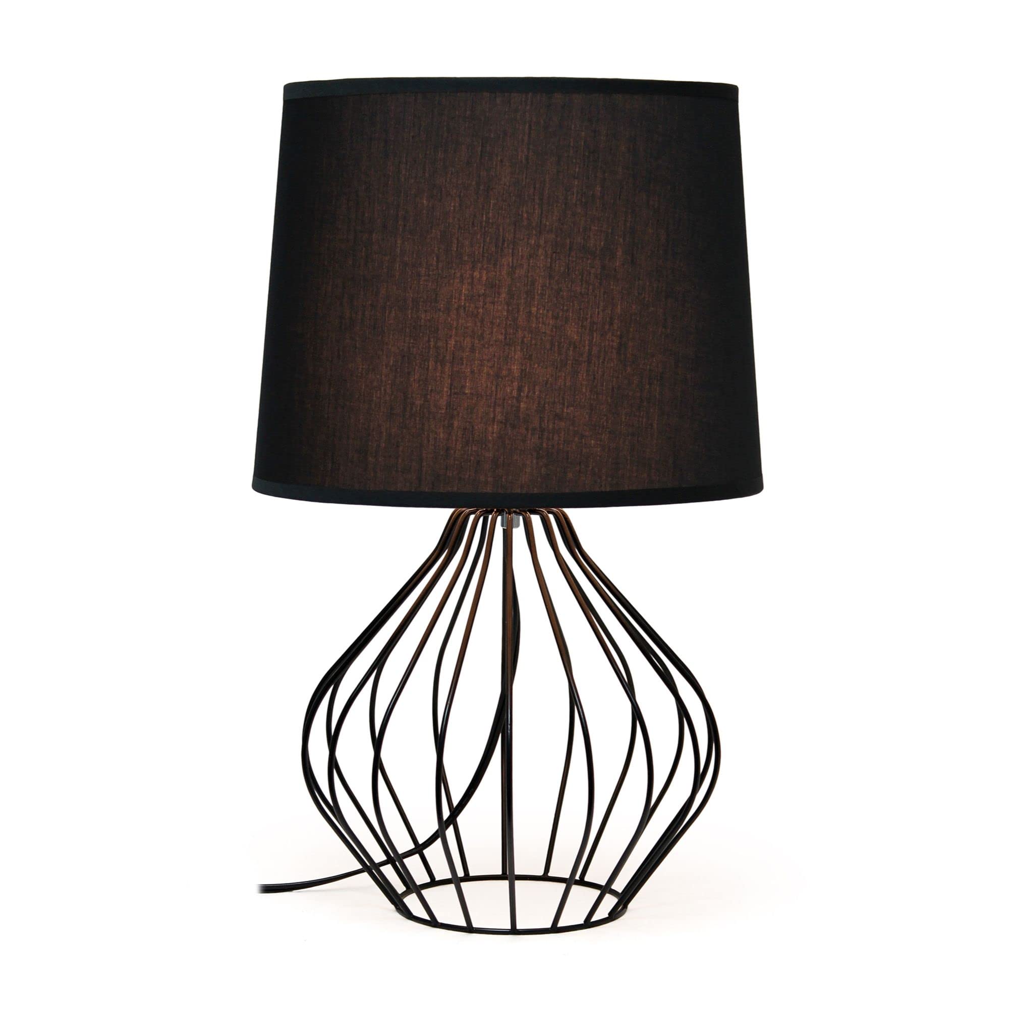 Simple Designs Bedside Table Lamp, Geometrically Wired, Iron, 12.25inL x 12.25inW x 19.75inH, Black Base and Shade, Model LT2086
