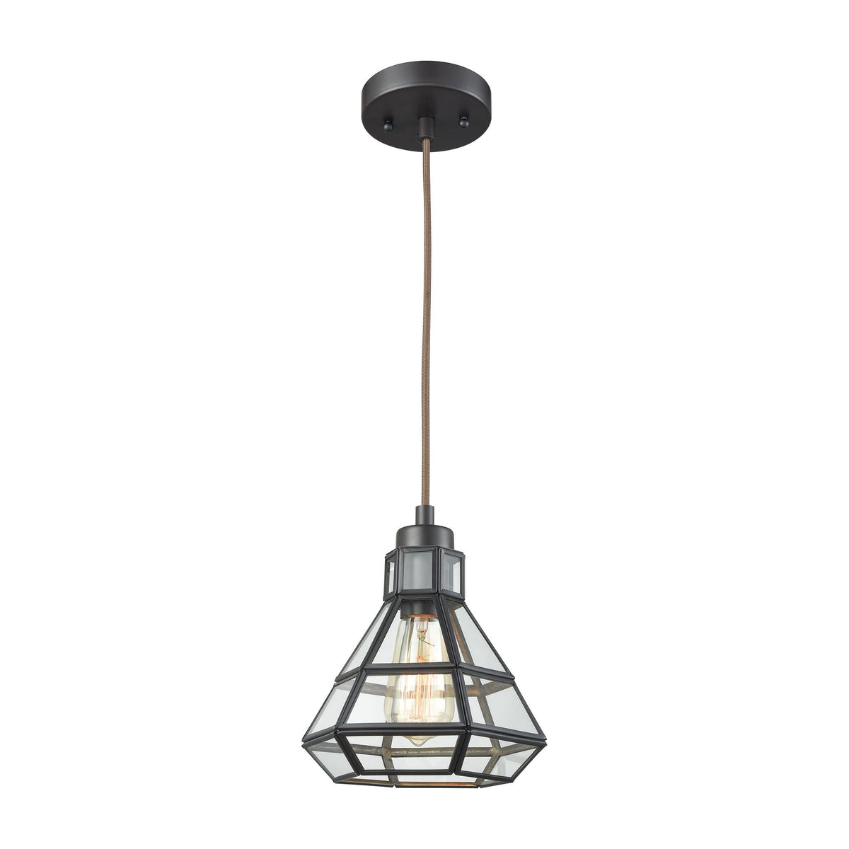 Elk Home 1-Light Mini Pendant, 8'' Wide, Oil Rubbed Bronze Window Pane Design