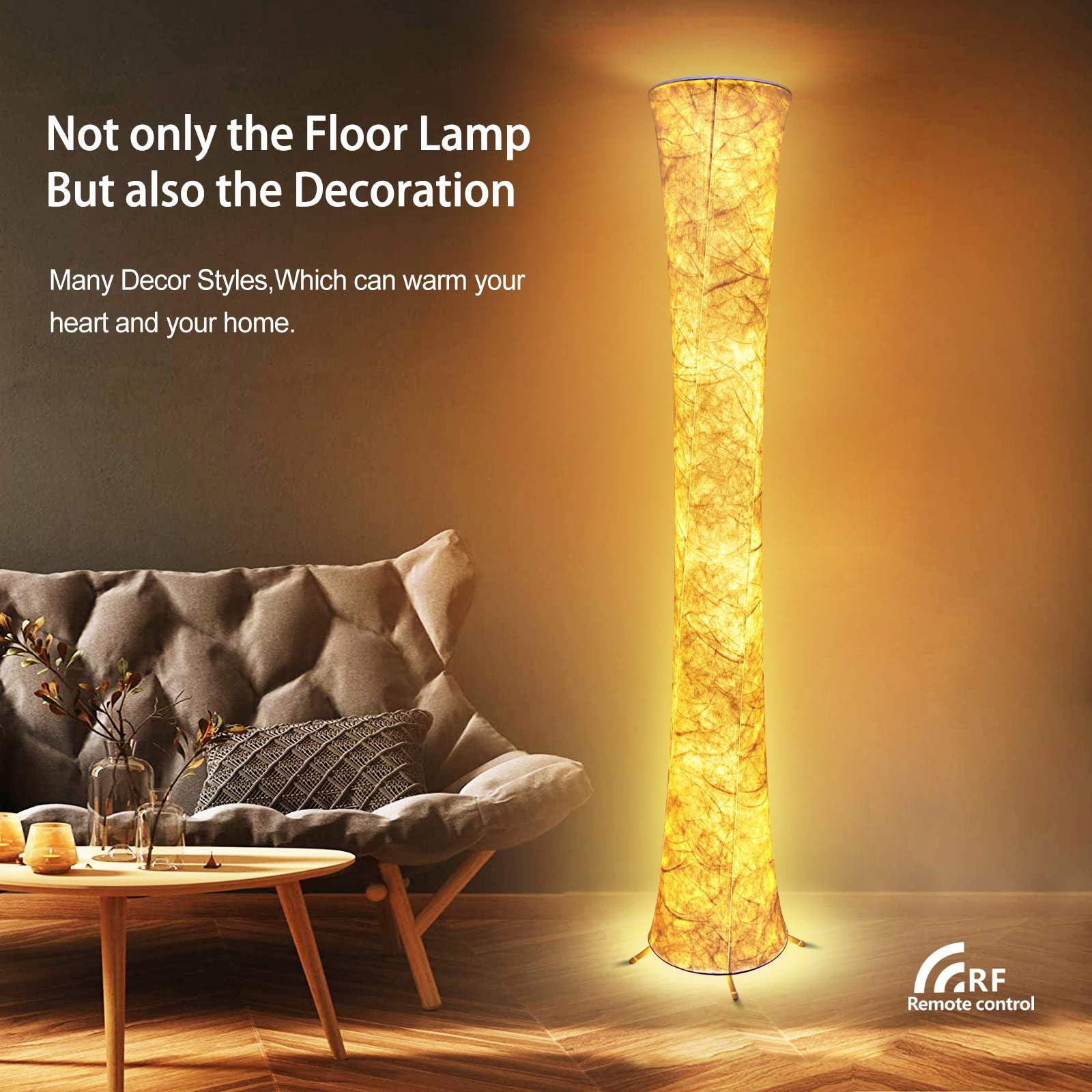 yinghuochong LED Floor Lamp, 61in  Dimmable, 3 Color Temperatures, Remote & APP Control, Modern Design, Tyvek Fabric Shade