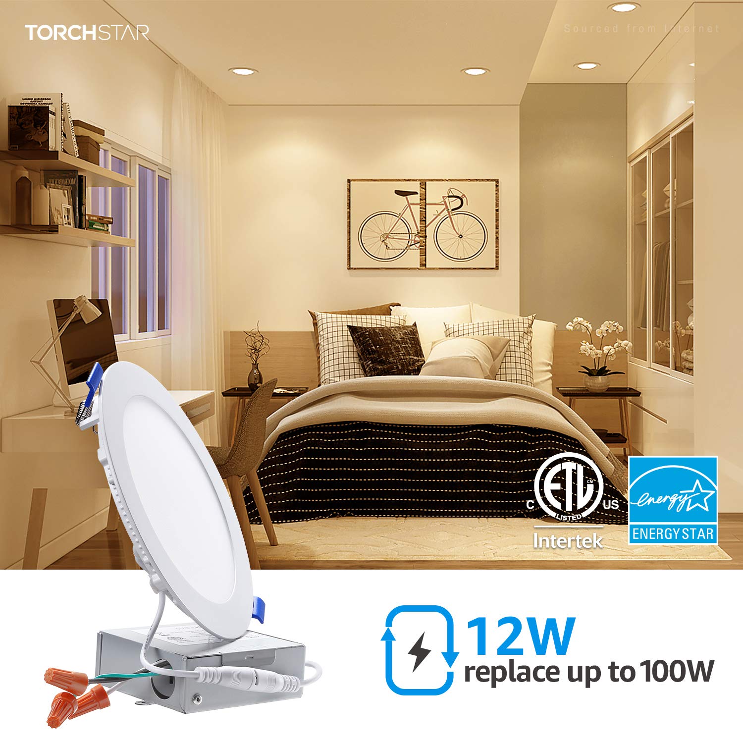 Torchstar Basic Series 12-Pack 6 Inch Ultra-Thin Led Recessed Lighting With Junction Box, Aluminum, 2700K Soft White, 5%-100% Di