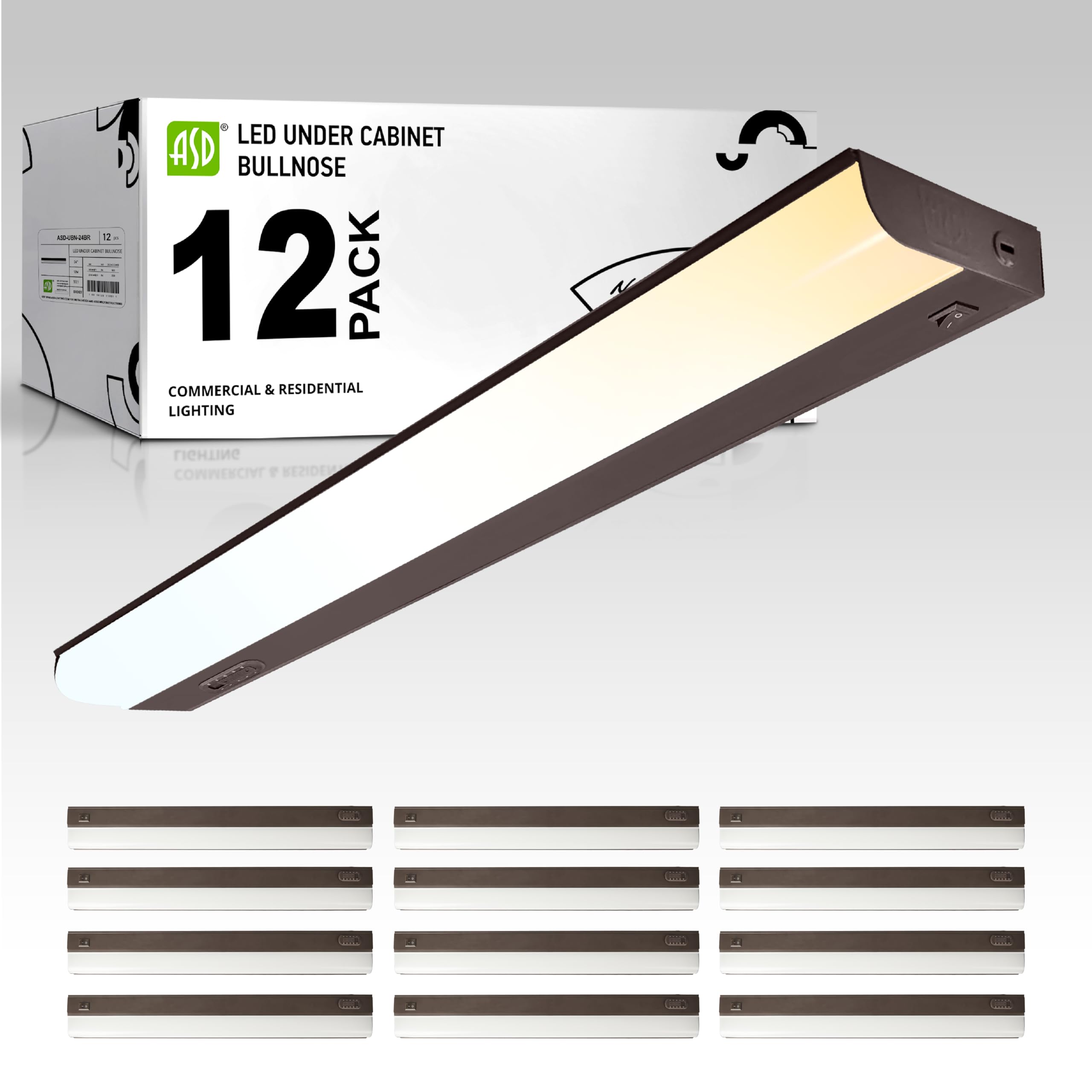 ASD 12 Pack 24 Inch LED Under Cabinet Lighting Hardwired, On/Off & Color Temp Switch, 12W 1051LM, 5CCT 2700K-5000K CRI90+, Dimma
