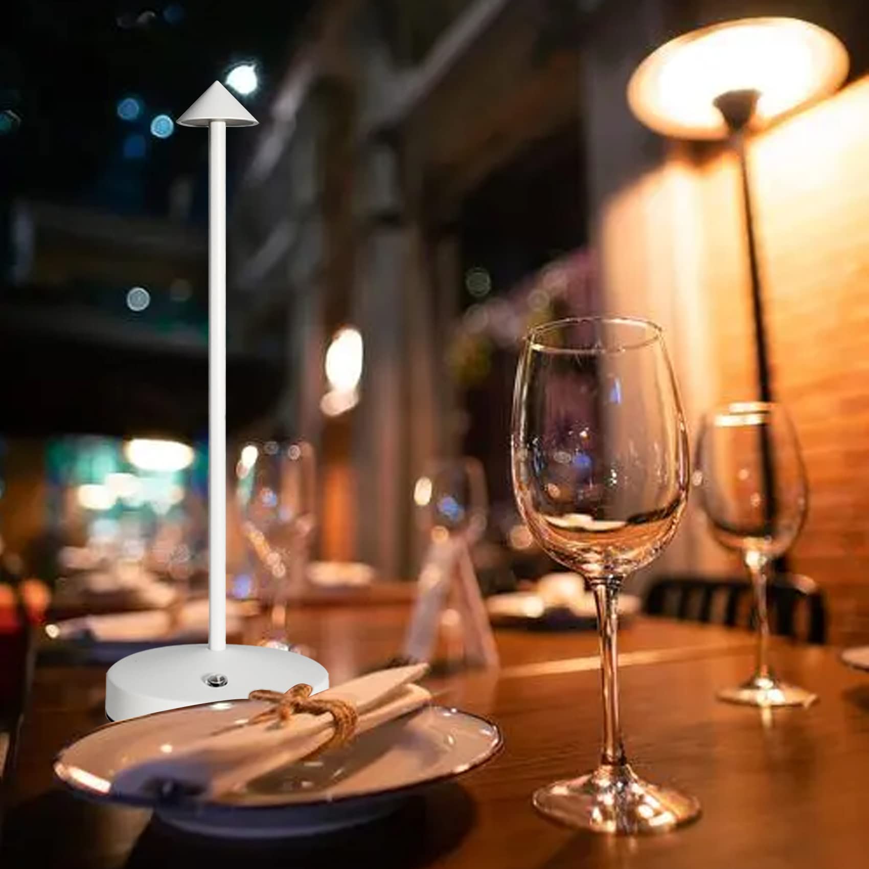 Cordless Table Lamps Rechargeable,White Battery Operated Table Lamp In Aluminum,Portable Led Touch 2 Levels Brightness Dimmable