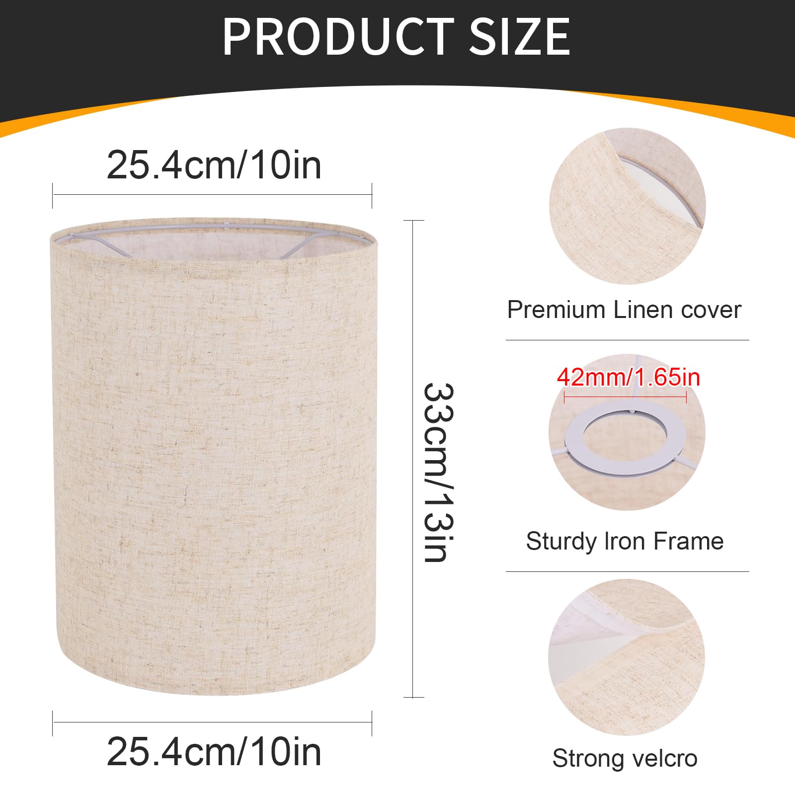 Beige Linen Tall Drum Lampshade, 10'' Top X 10'' Bottom X 13'' High Lamp Shade, Lamp Shade Replacement For Table And Floor Lamps