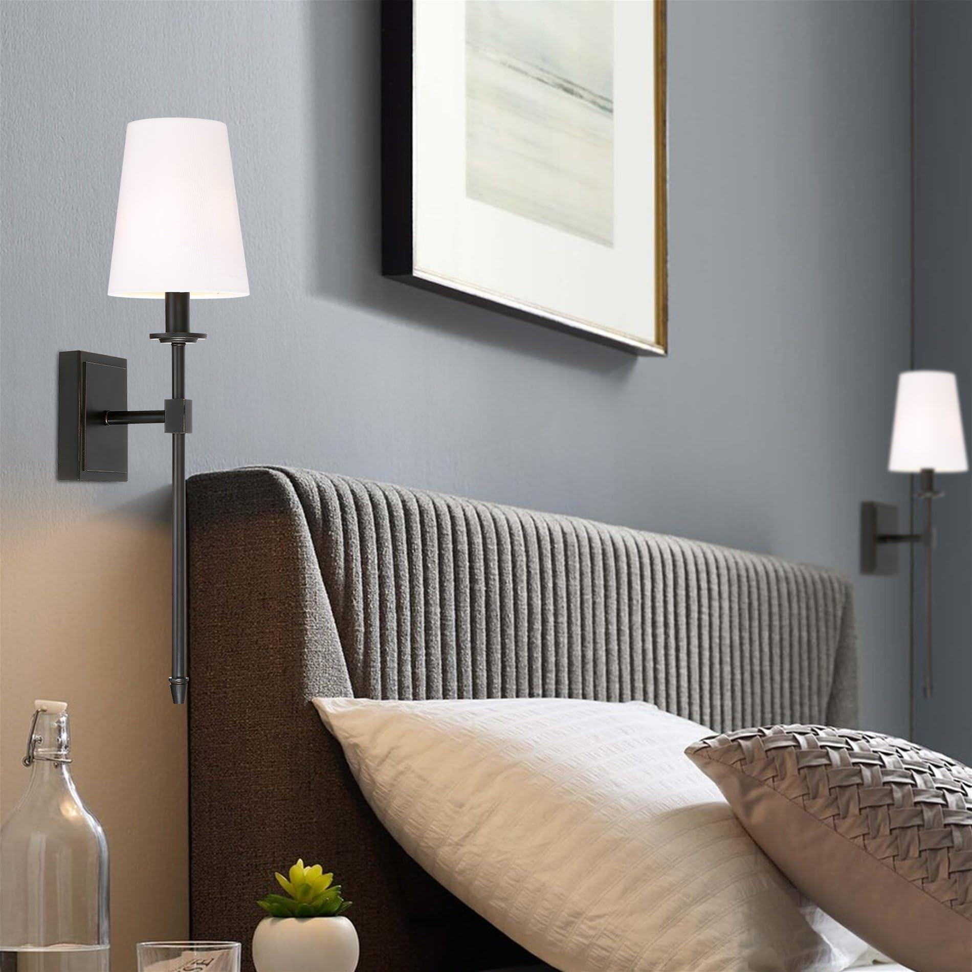 Kira Home Wall Sconce 20in Oil-Rubbed Bronze Metal Light with Linen Shade, Model RV-W5825-OB