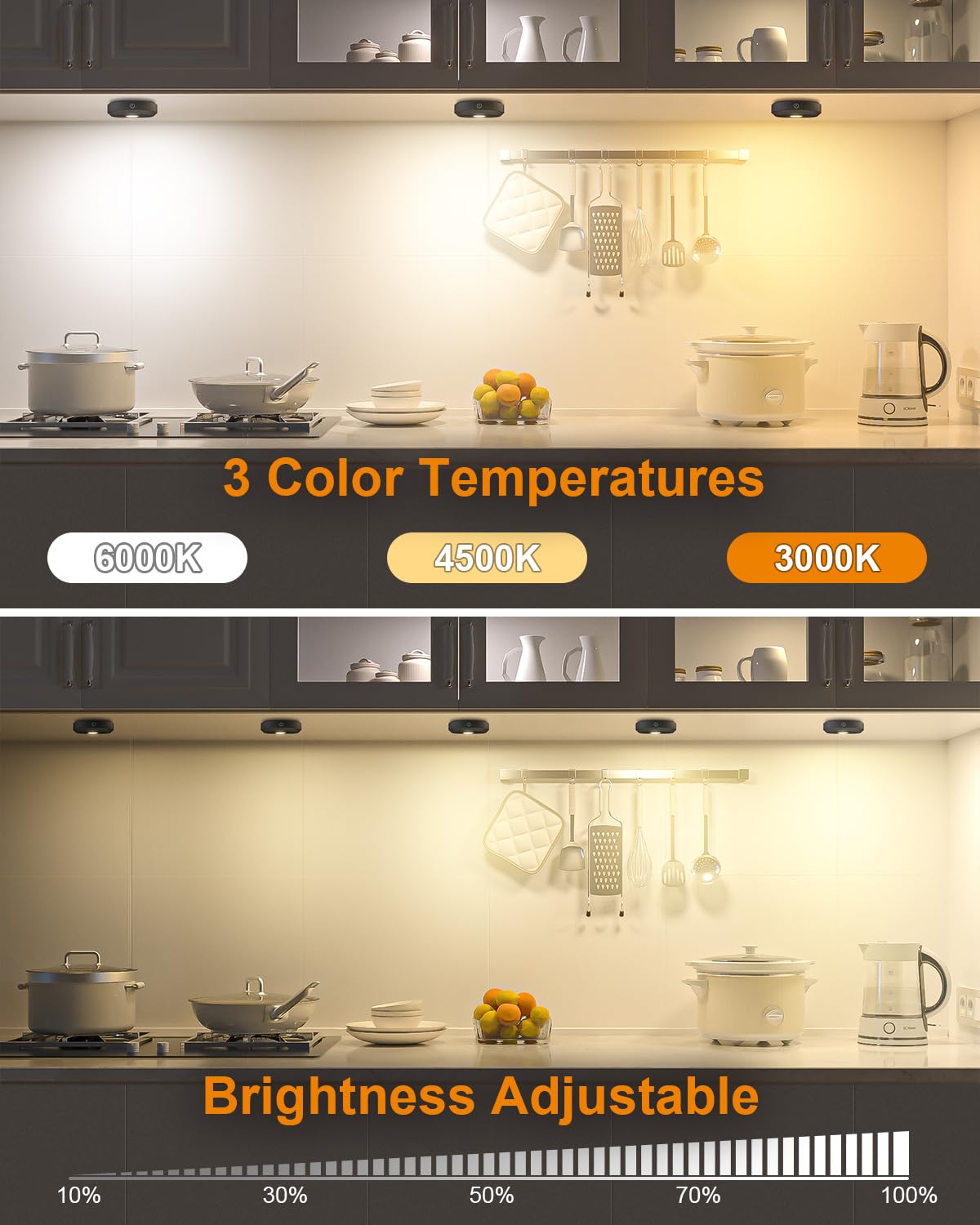 WILLED Puck Lights with Remote Control, 3 Colors, Rechargeable LED, 3 Pack, Under Cabinet Lighting