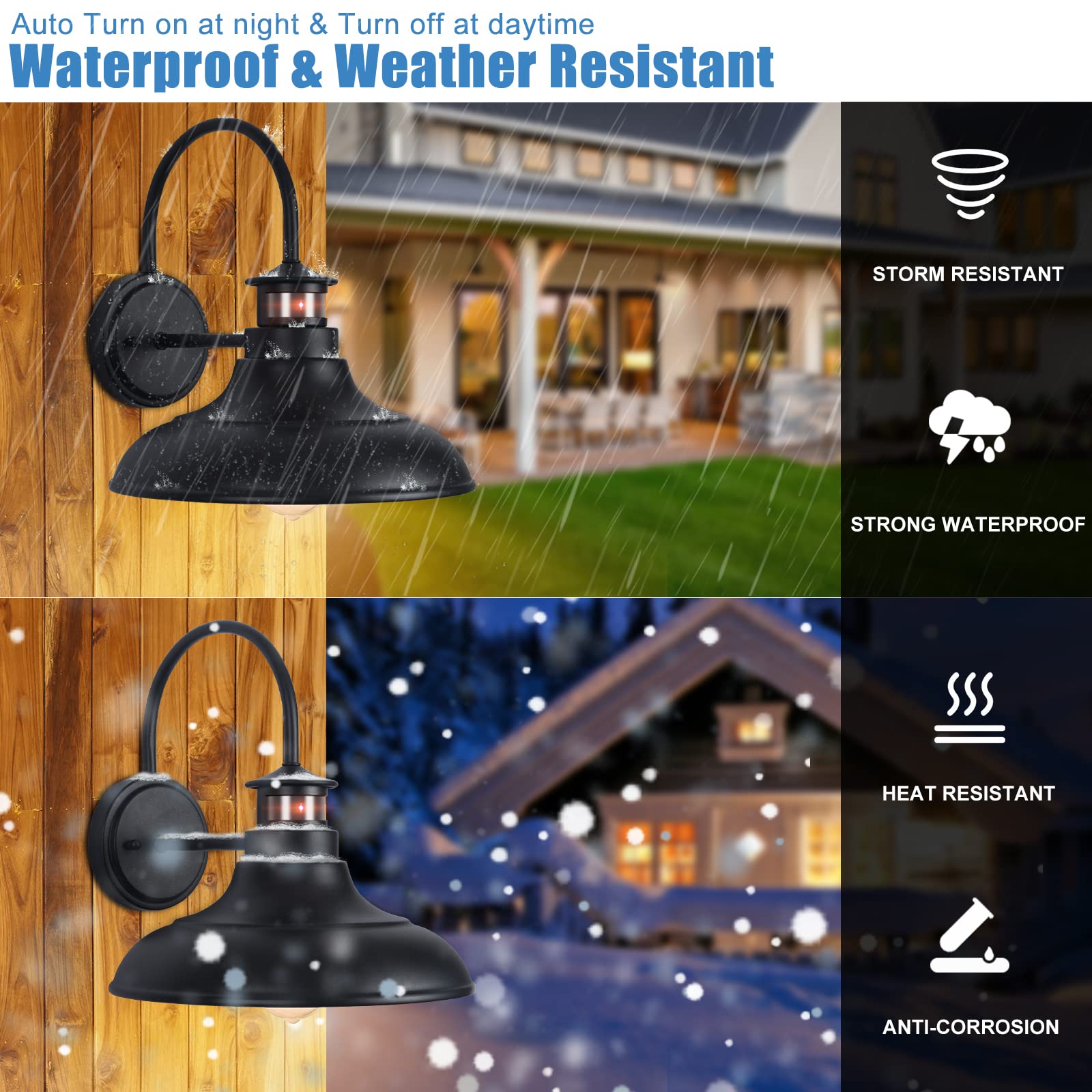 Yolsunes Motion Sensor Outdoor Barn Lights - Dusk To Dawn Black Gooseneck Fixture, 12In