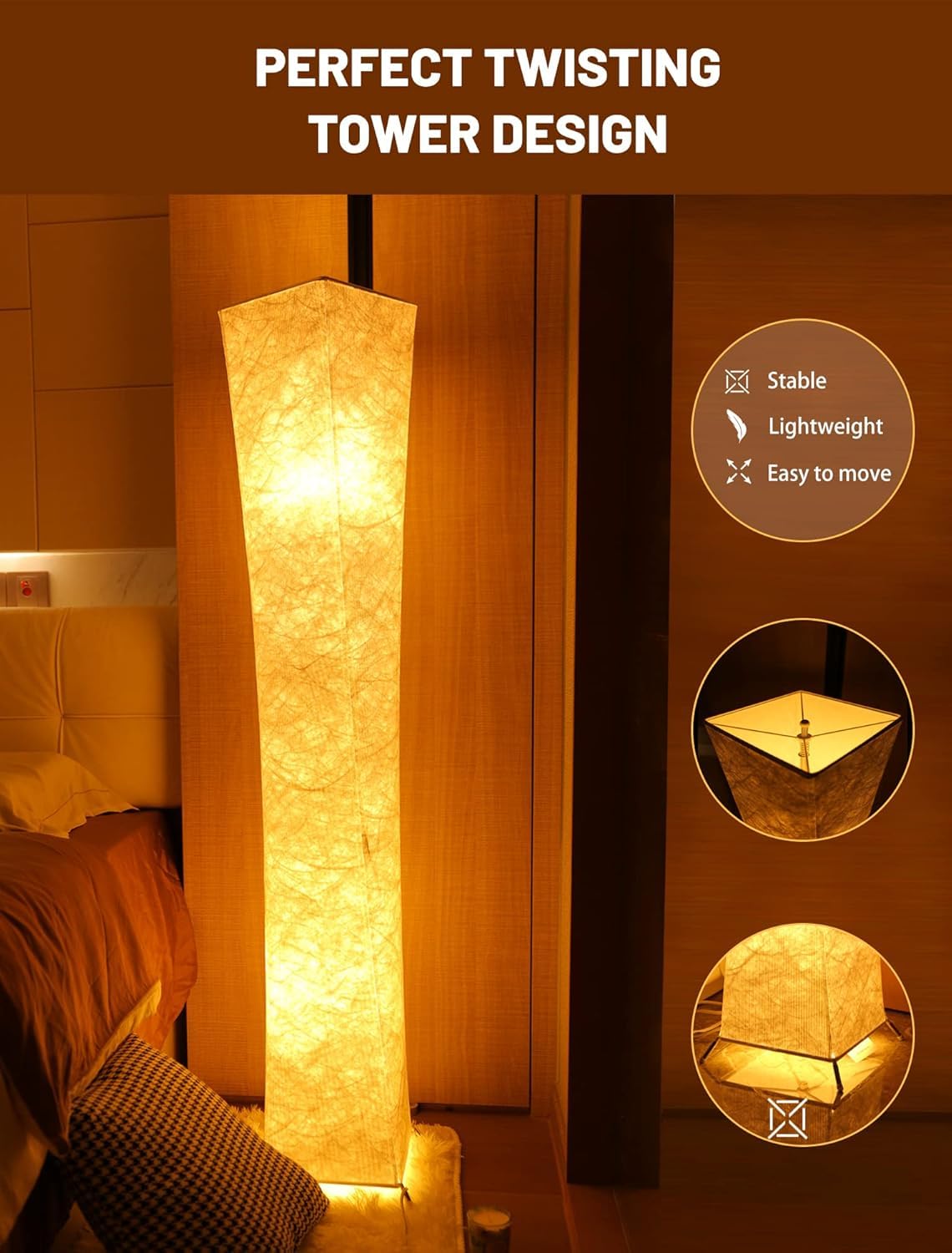 LEONC RGB+CCT Smart Floor Lamp, 65" Modern LED with Remote, 1800lm, Music Sync, 16 Million Colors, Dupont Tyvek, Model LE-SF150