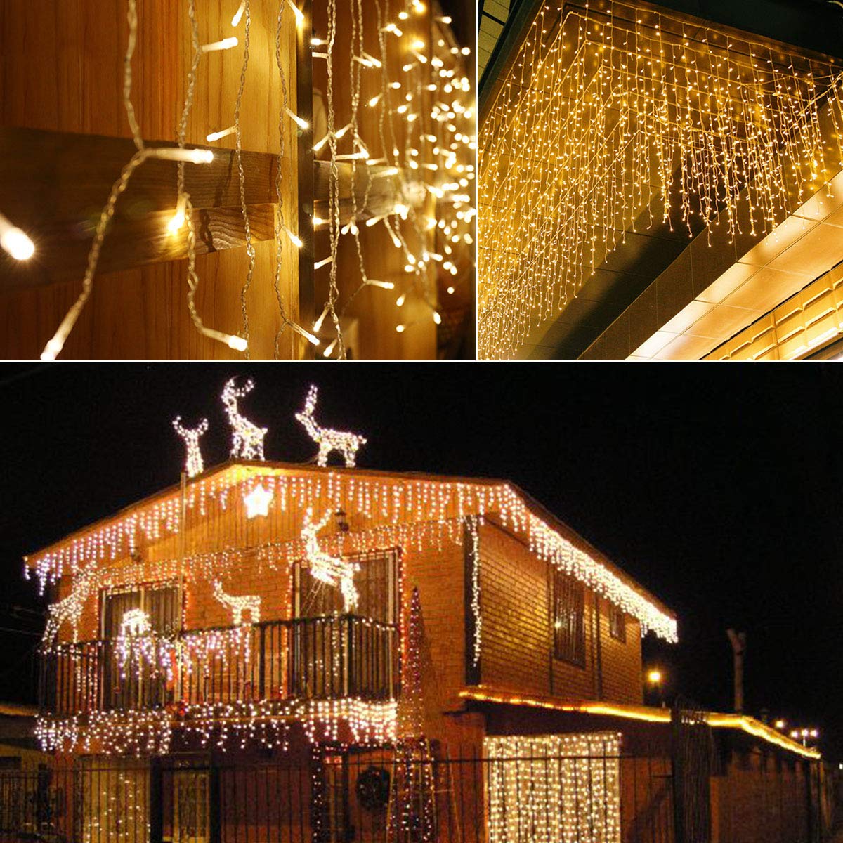 Janchs 304 Led Solar Icicle Lights - 8 Modes Waterproof Warm White Holiday Decorations