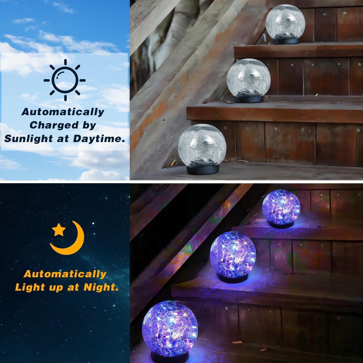 Syouhome Solar Garden Lights, 6 Pack Waterproof Cracked Glass Ball, Multicolor Pathway Decor