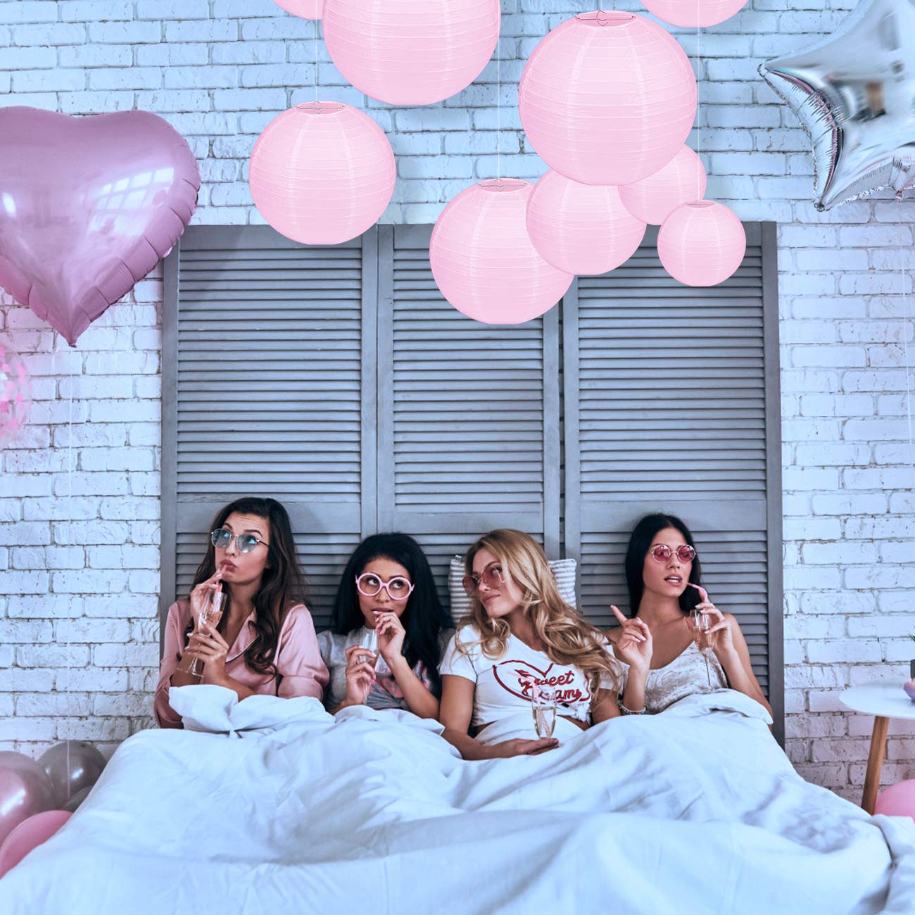 Lihao Pink Paper Lanterns For Weddings, Birthdays, Parties And Events, 4 Size - 10Pcs (6''/ 8''/ 10'' /12'')