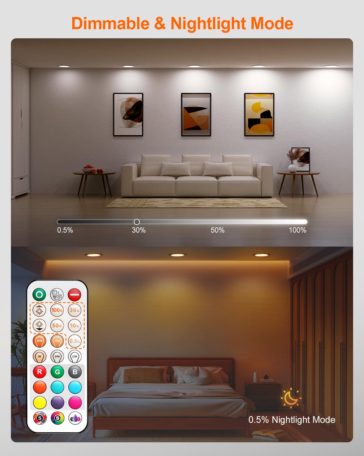 DUSKTEC 6 Inch RGBCW LED Recessed Lighting 13W Can Lights with Remote Control, 1050 Lumen, Aluminum, 12 Pack, E26