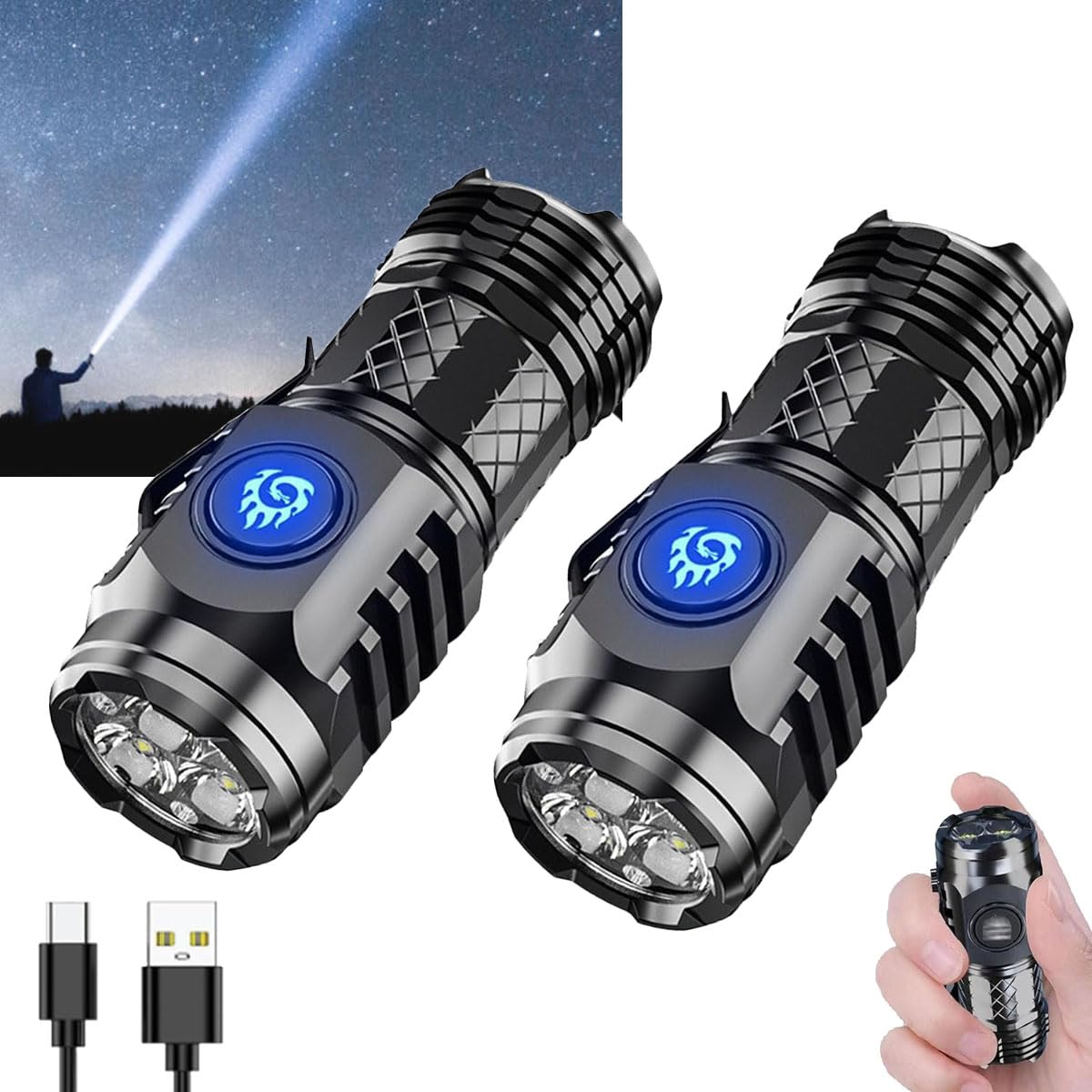 German Three-Eyed Monster Mini Flash Super Power Flashlight, Thumb Flashlight Mini Flashlights, Multi-Functional Mini Pen Clip F