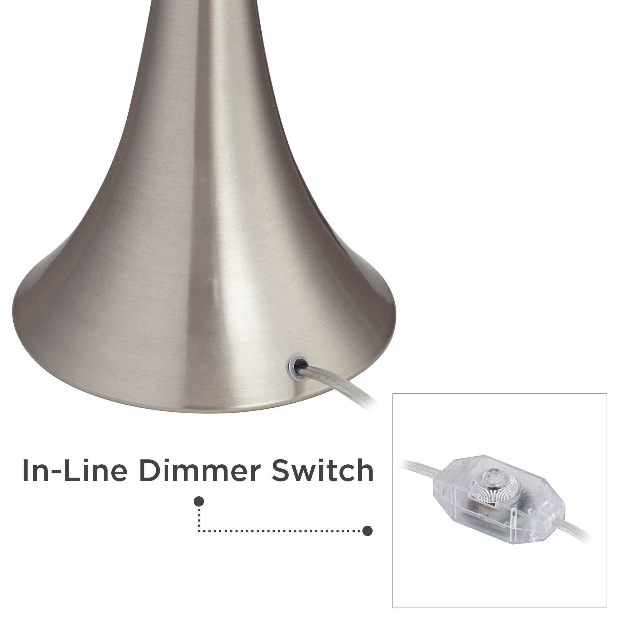 360 Lighting Gerson Modern Table Lamps Set of 2 with Dimmers 24in Tall Brushed Nickel White Drum Shade Model 79G40