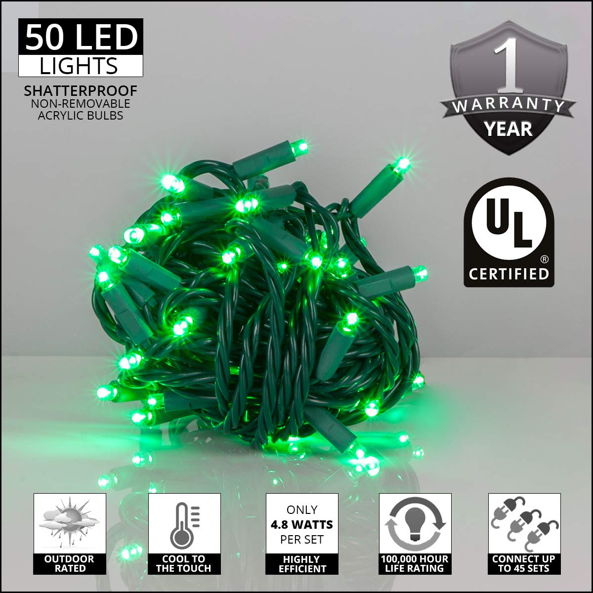 Kringle Traditions Green Christmas Mini String Light Set, 50 Led Lights, 25 Ft Indoor/Outdoor Green Lights Decorations St. Patricks Day Halloween Deorations Outdoor Party Home Christmas Tree