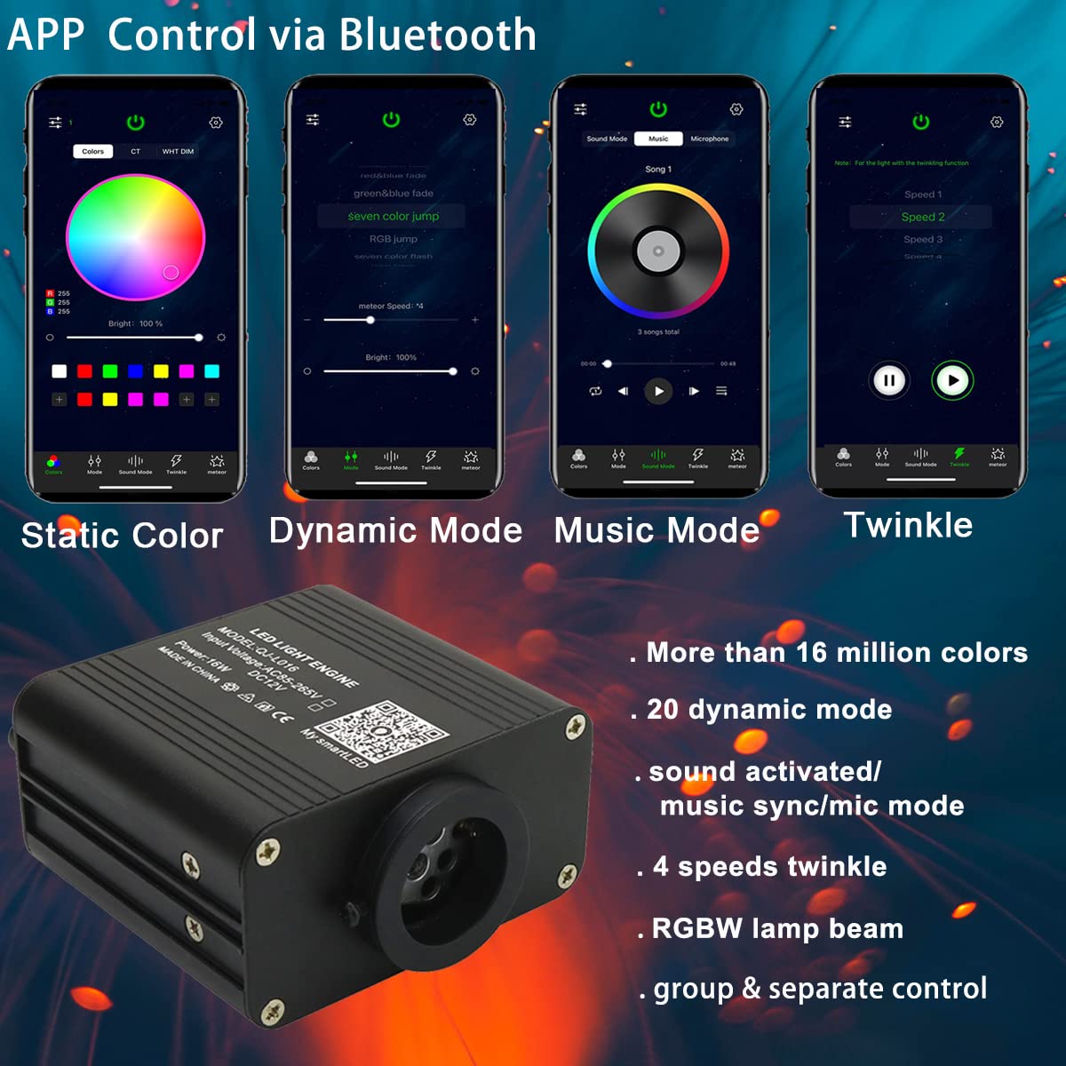 Azimom 16W Fiber Optic Starlight Kits - 450Pcs, Remote Control, Car & Home Sky Decoration