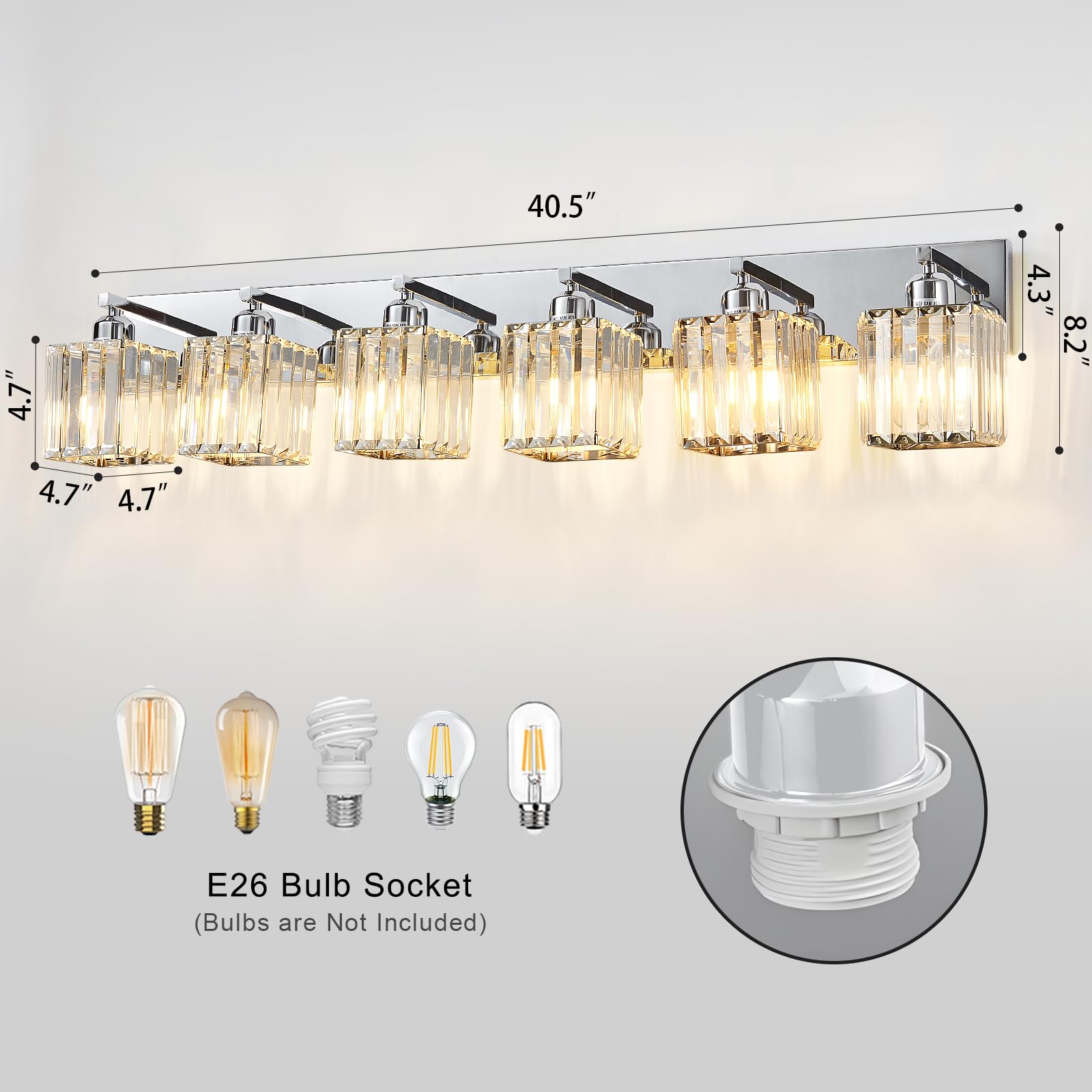 Aixialin Modern Bathroom Vanity Light 6-Light Chrome Metal Wall Fixture Model 600-100-1022