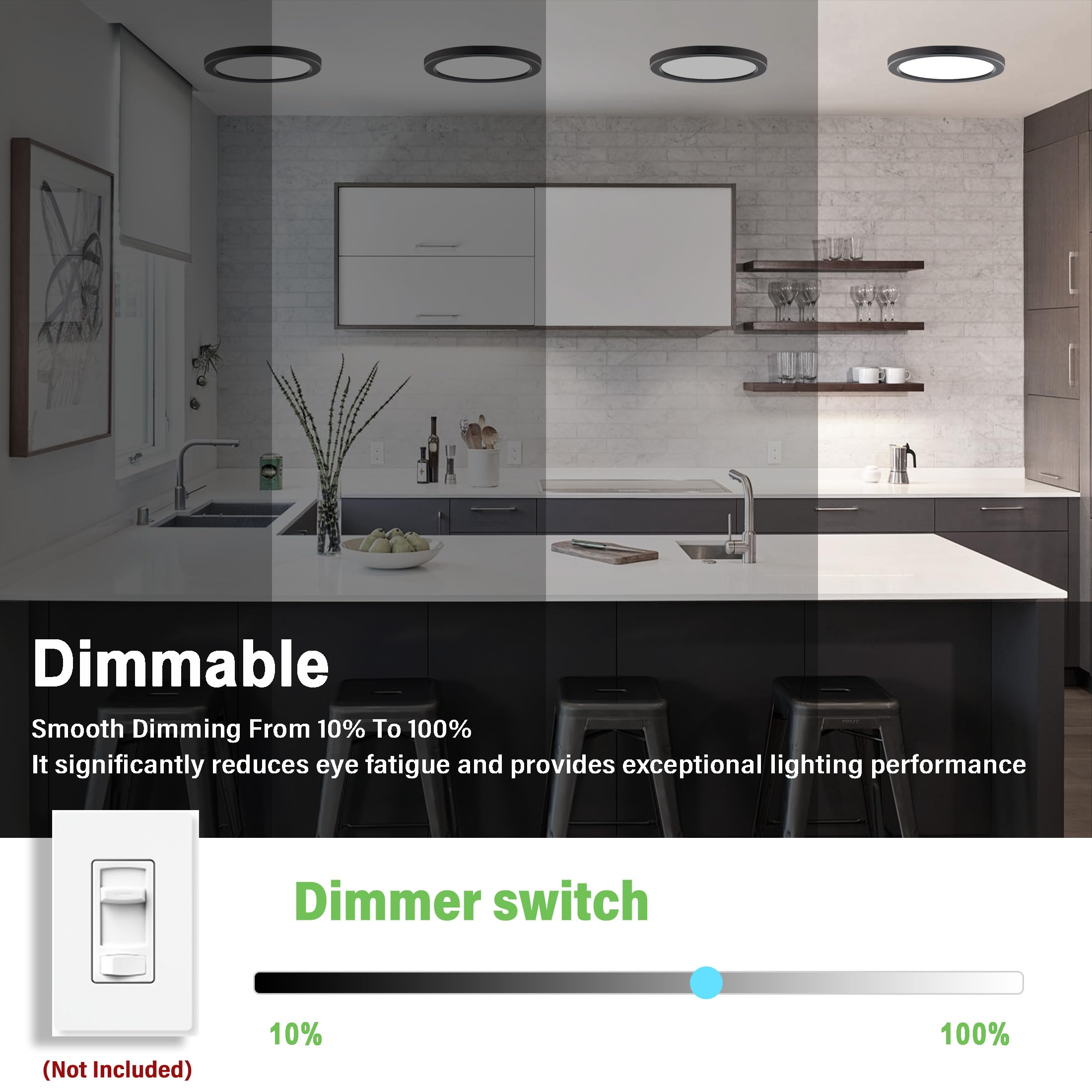 Novelux 5.4'' Flush Mount Dimmable Led Ceiling Light - 5000K Black, Ultra Thin Round, 14Pack For Bedroom, Bathroom, Kitchen, Hal