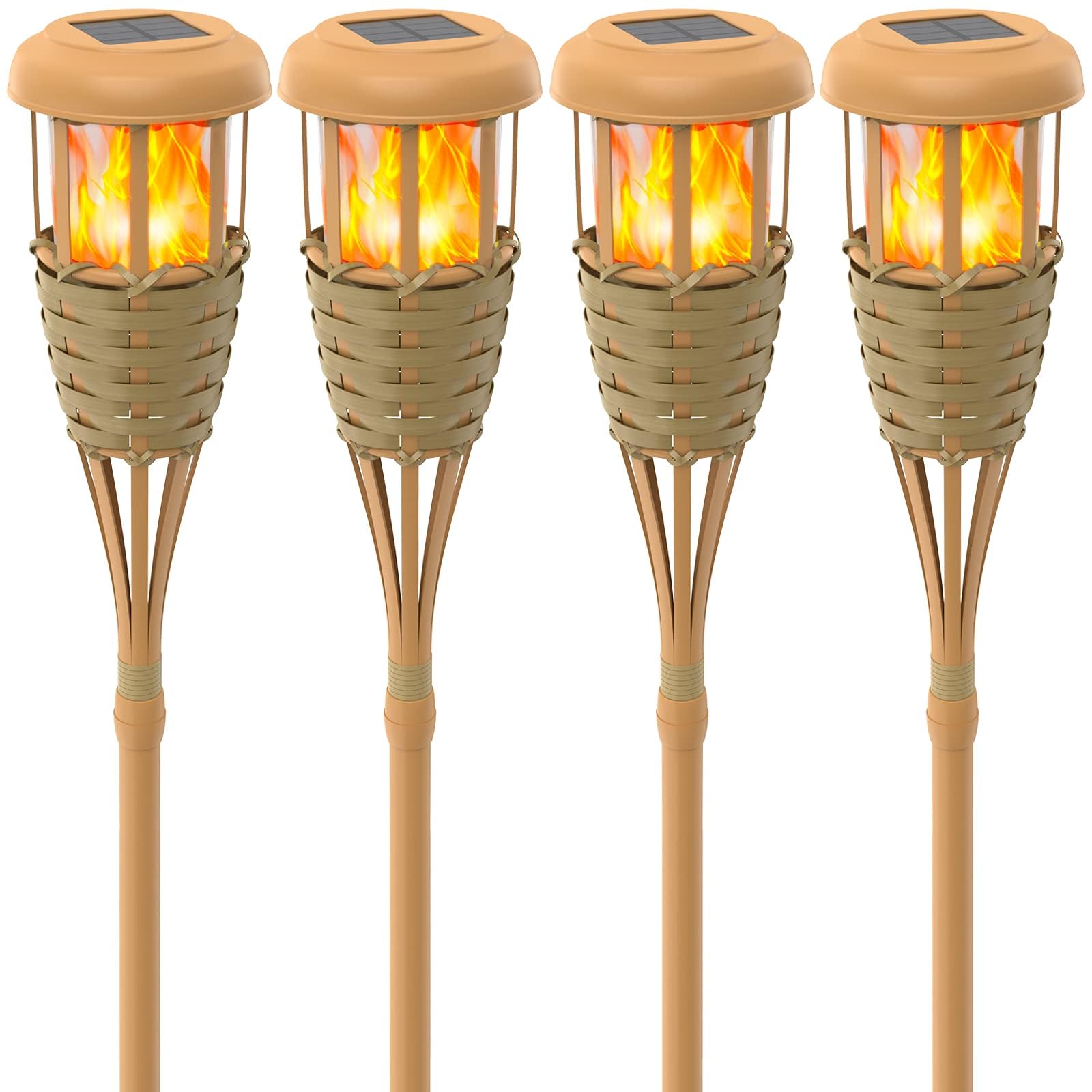 Evelynsun Solar Torch Lights, Flickering Flame Outdoor Decor, 4 Pack, Bamboo