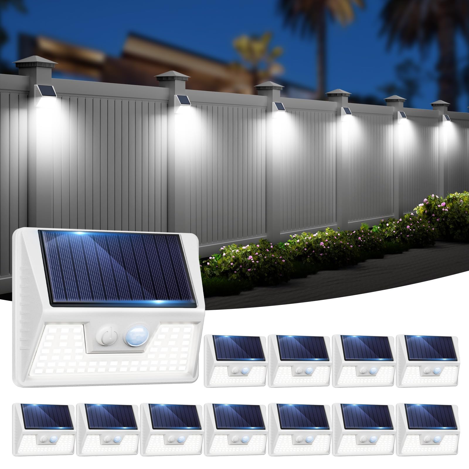 vighep Solar Lights Outdoor Motion Sensor 12 Pack Cool White LED Waterproof for Wall Yard Garden - Model YHM03A