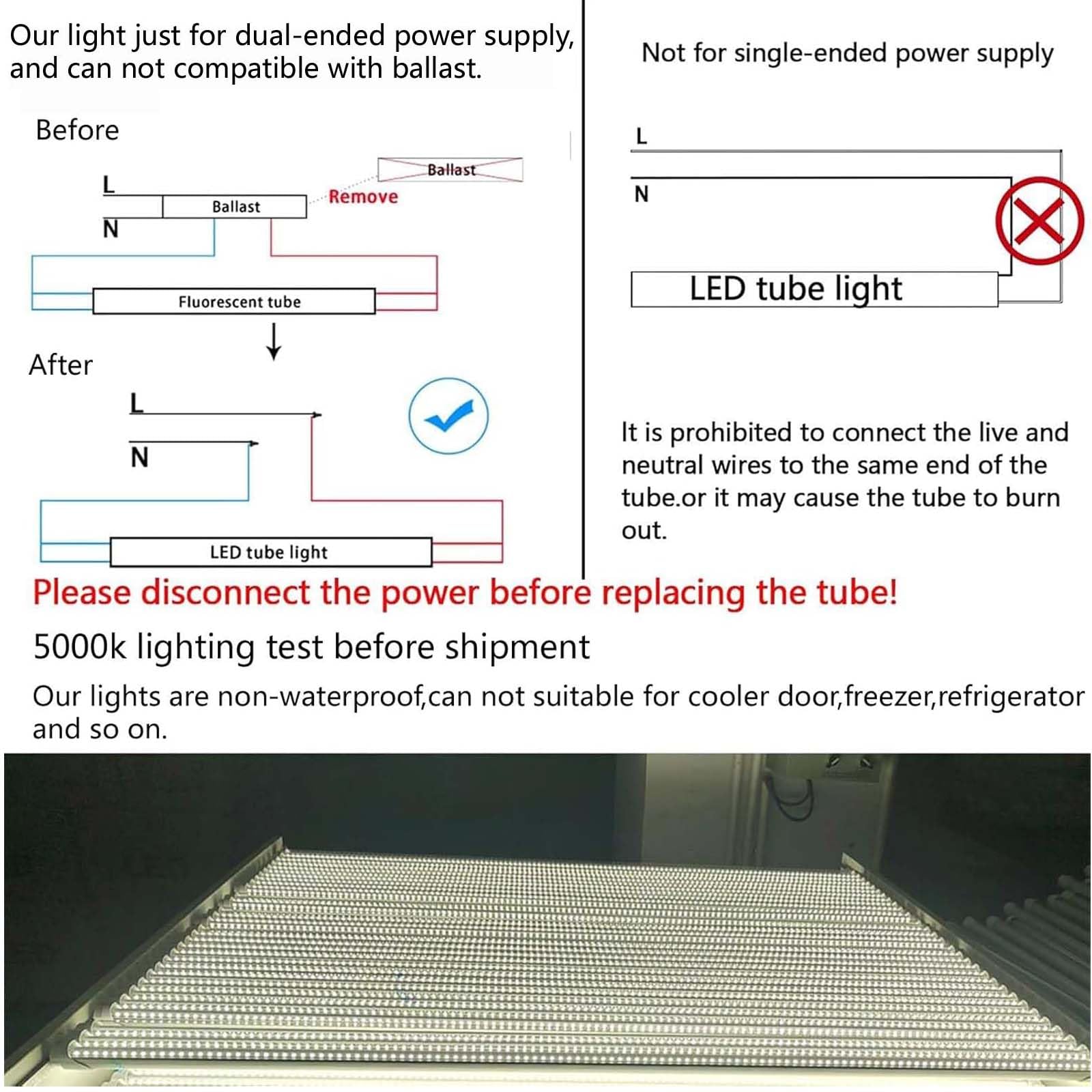 Gocuces 4Ft T8 Led Tube Lights,36W 3600Lm,Daylight White 5000K,R17D Base,45.8 Inches End To End,60W F48T12 Cw Ho Fluorescent Bul